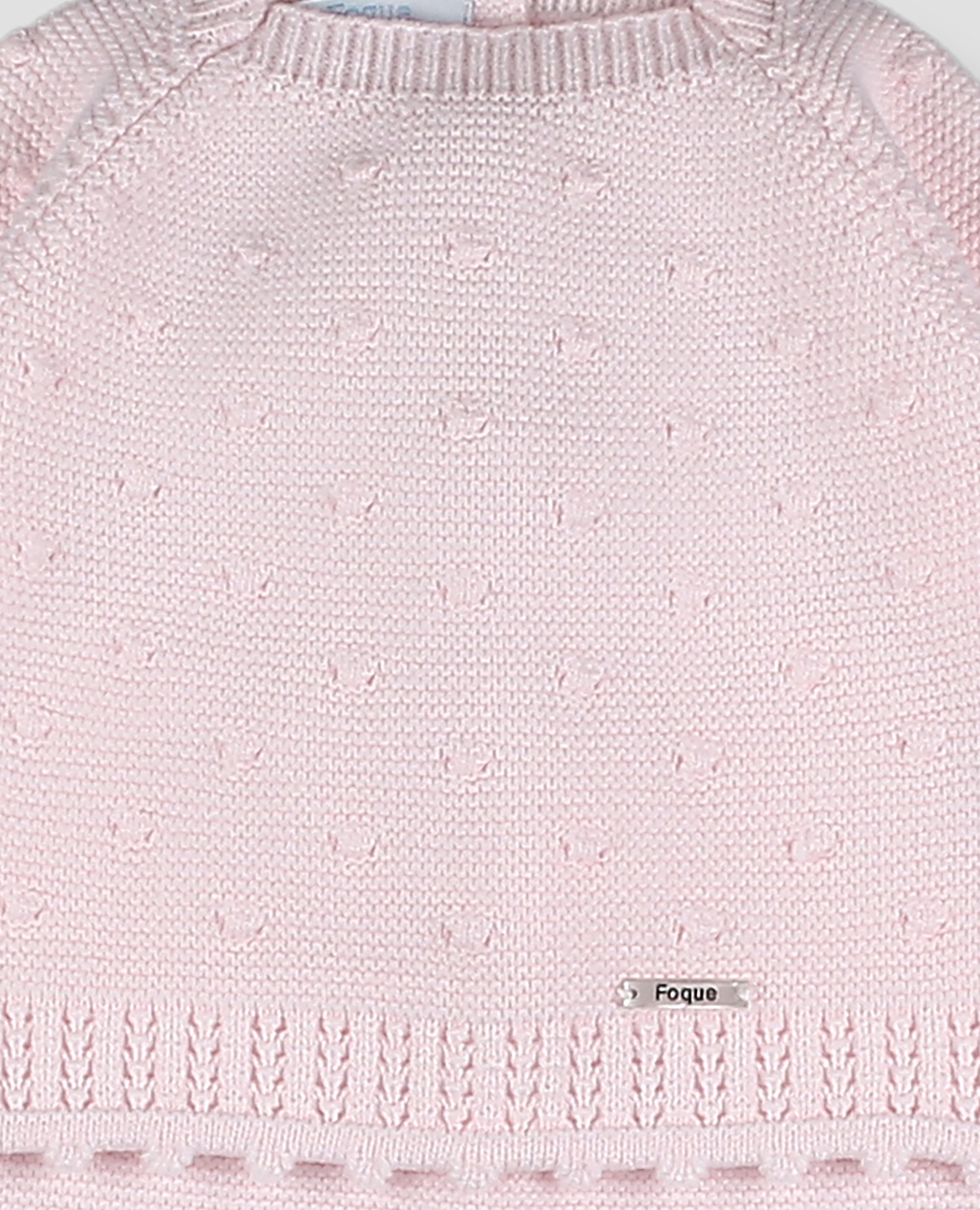 Conjunto primera puesta bebé niño en punto calado de jubón y polaina - Foque - Rosa claro Rosa claro-2