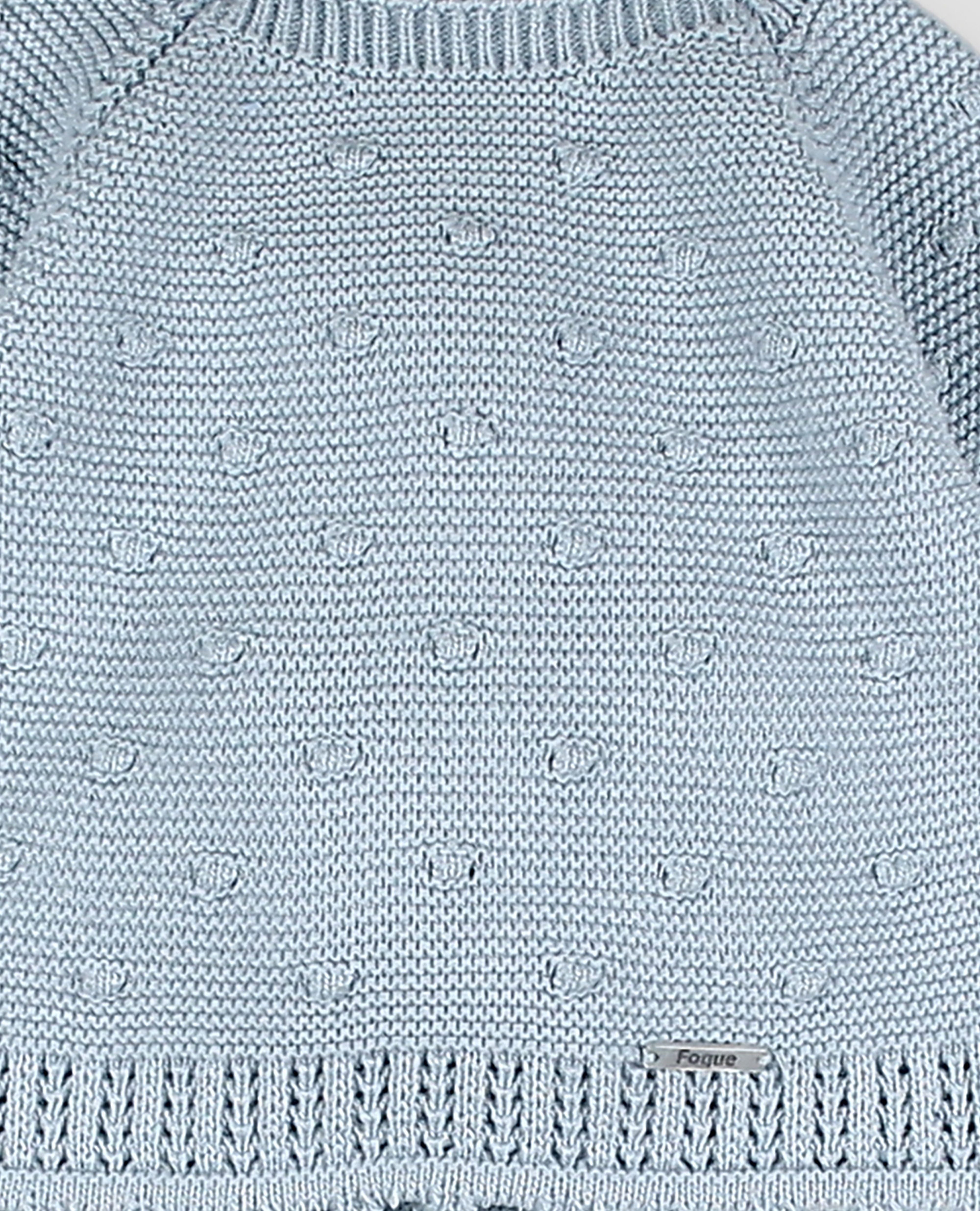 Conjunto primera puesta bebé niño en punto calado de jubón y polaina - Foque - Azul celeste Azul celeste-2