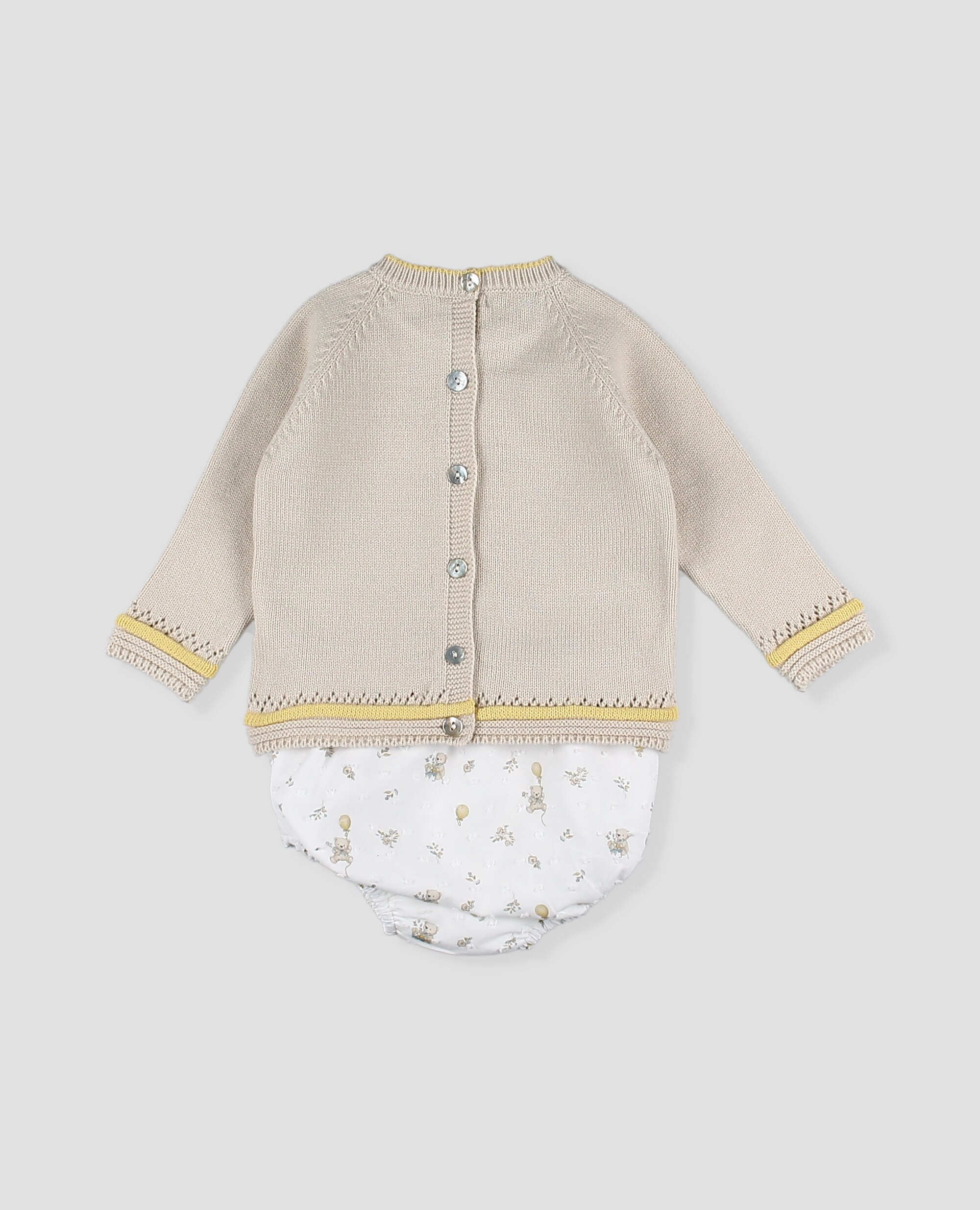 Conjunto punto bebé niño de jubón con osito y braguita estampada - Foque - Marrón piedra Marrón piedra-3