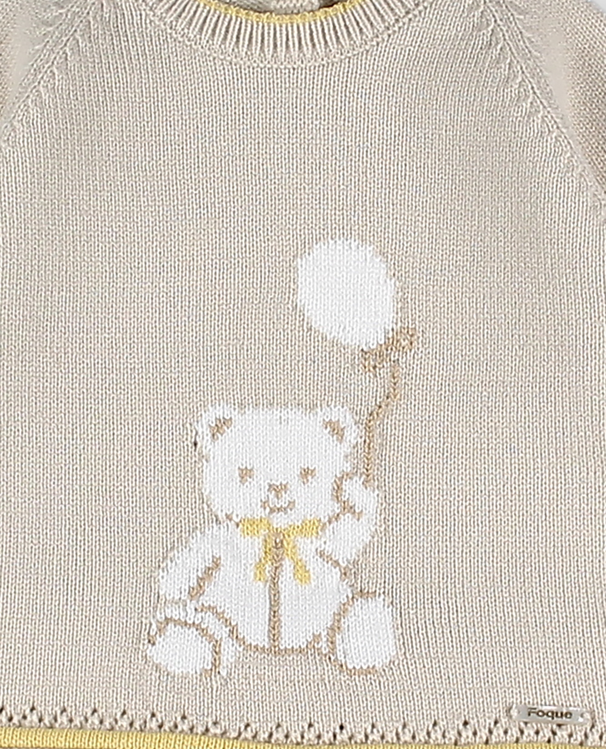 Conjunto punto bebé niño de jubón con osito y braguita estampada - Foque - Marrón piedra Marrón piedra-2