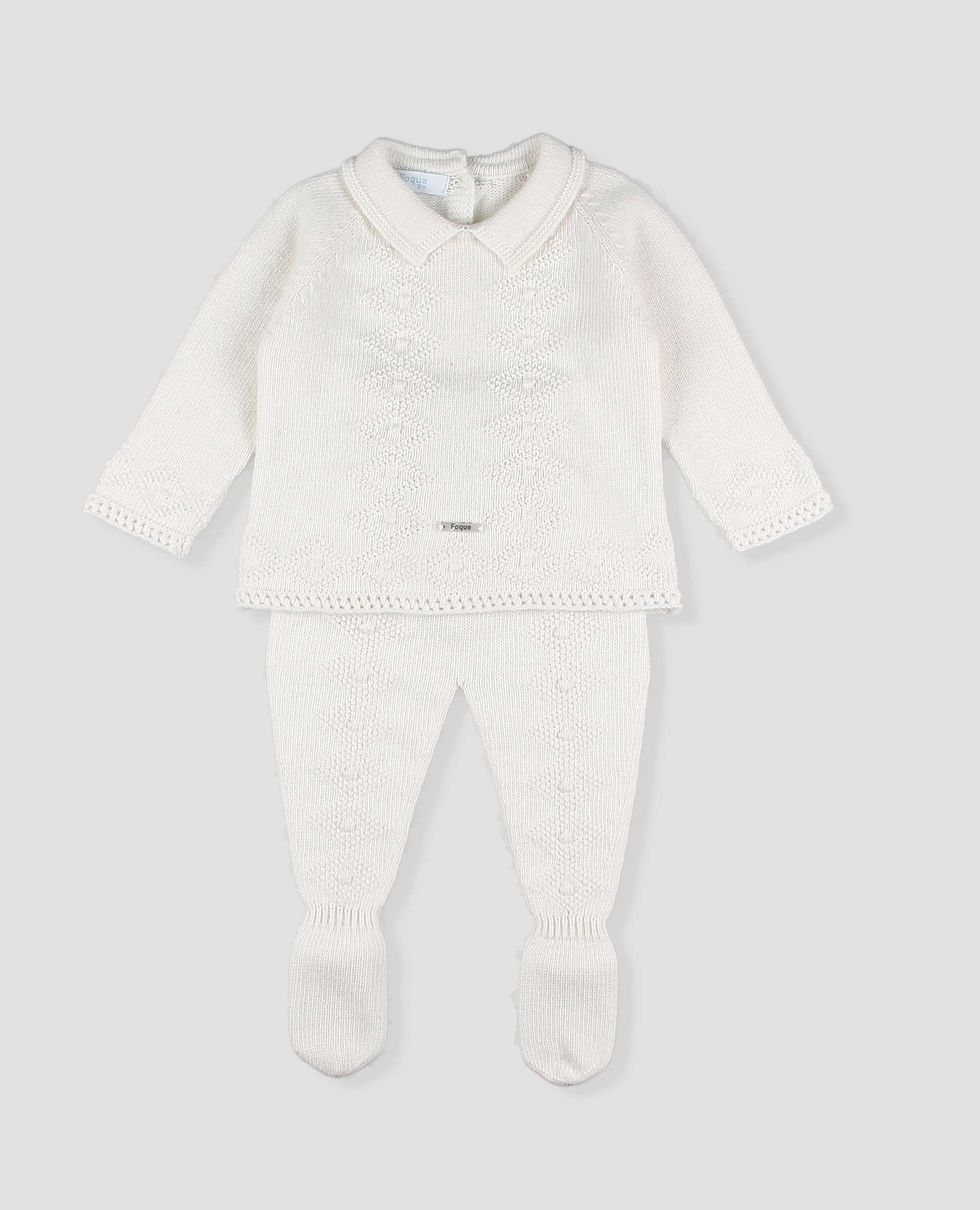 Imagen 0 de Conjunto de punto primera puesta bebé niño de ceramonia jubon y polaina Crudo
