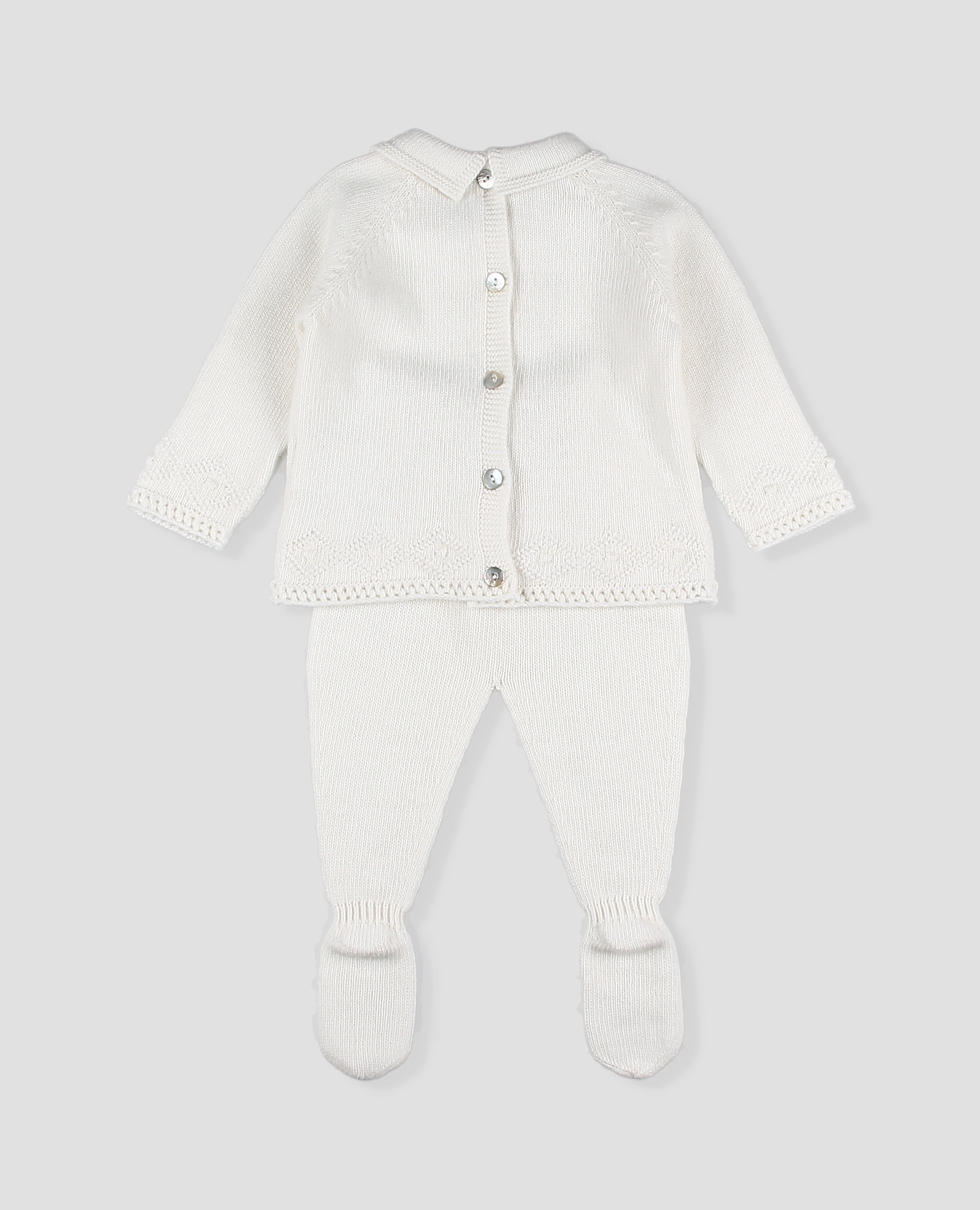 Conjunto de punto primera puesta bebé niño de ceramonia jubon y polaina - Foque - Crudo Crudo-3