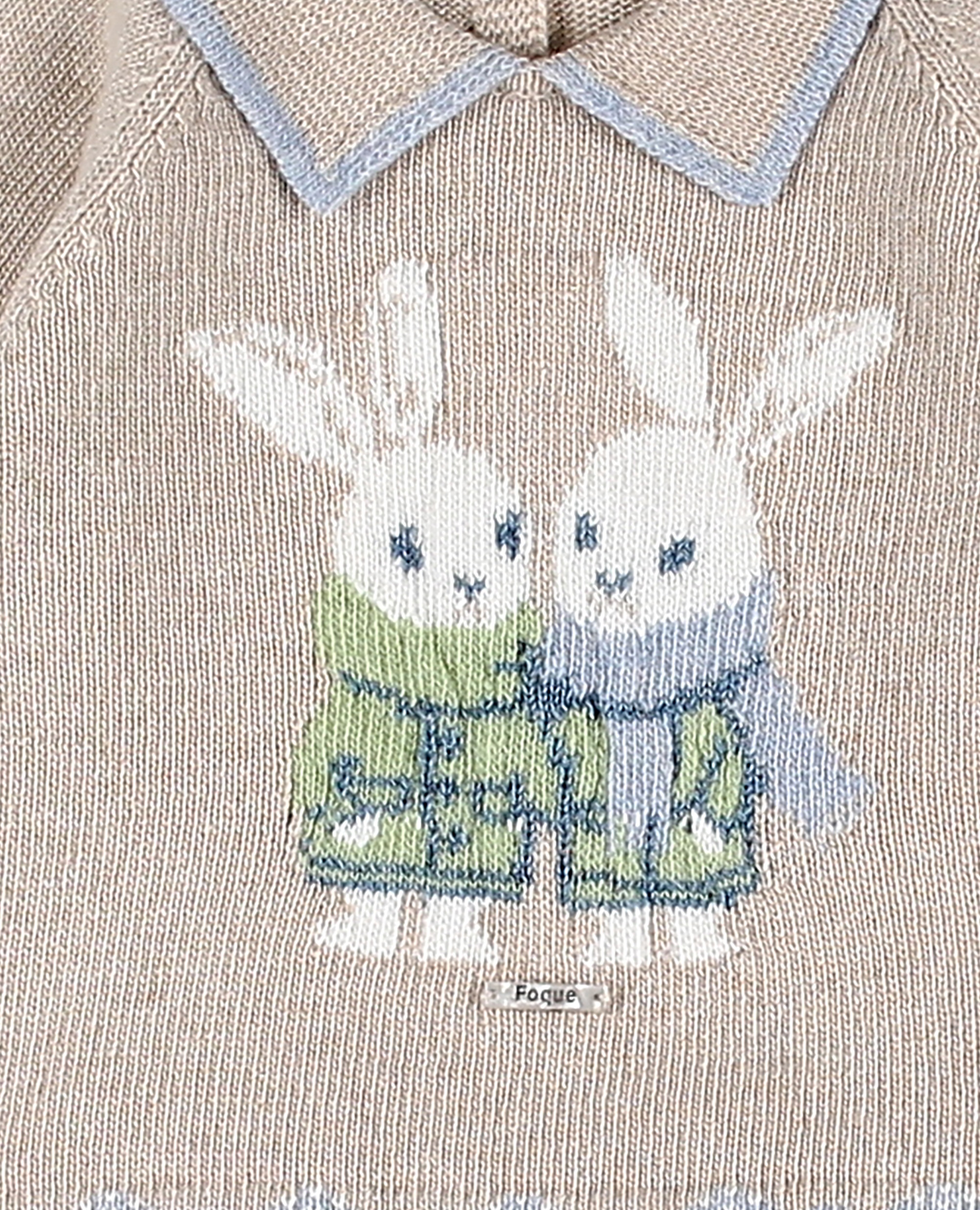 Conjunto punto bebé niño de jubón con conejito y braguita estampada - Foque - Beige Beige-4