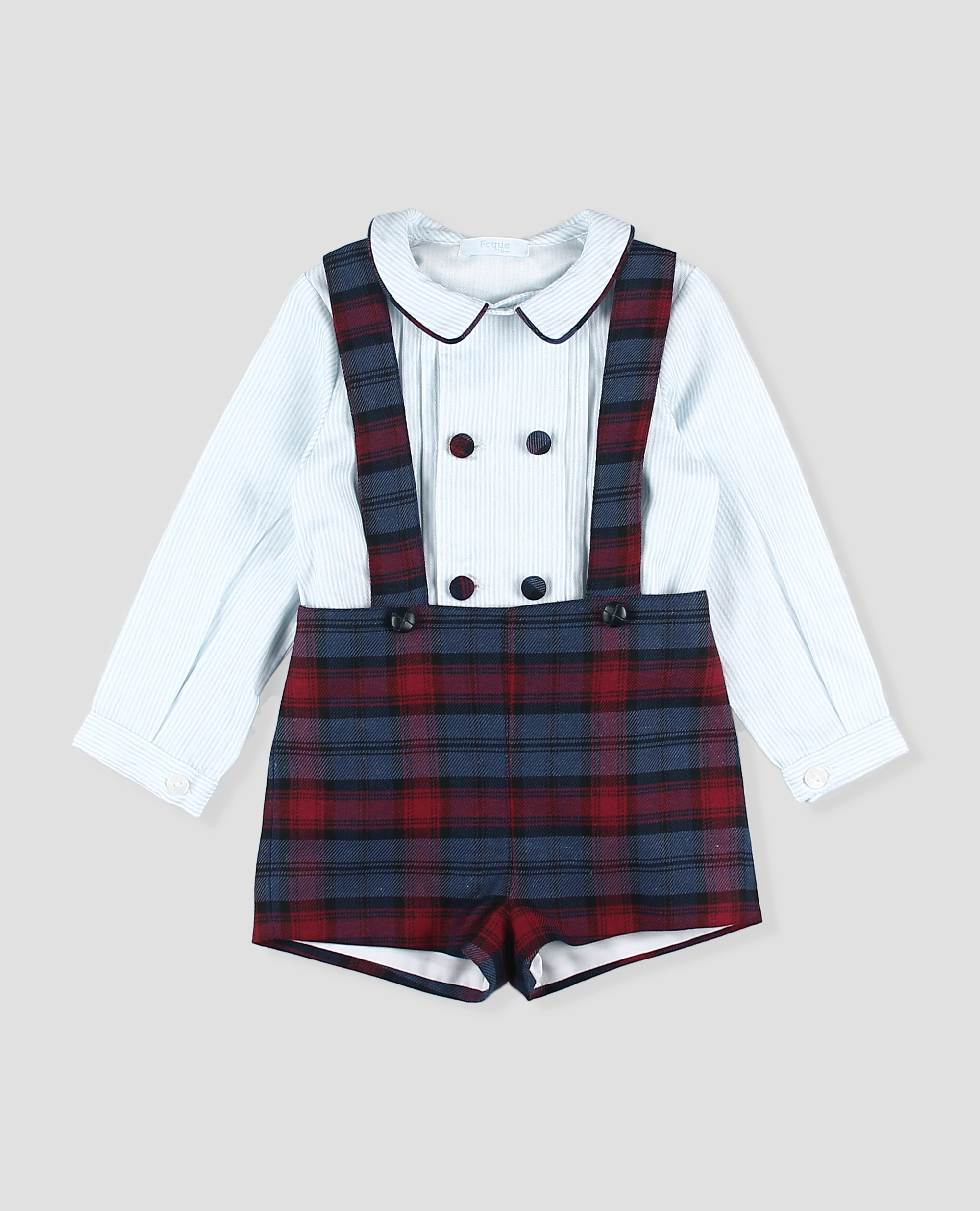 Conjunto de tela bebé niño de camisa y pantalon tartán de tirantes - Foque - Azul marino Azul marino-3