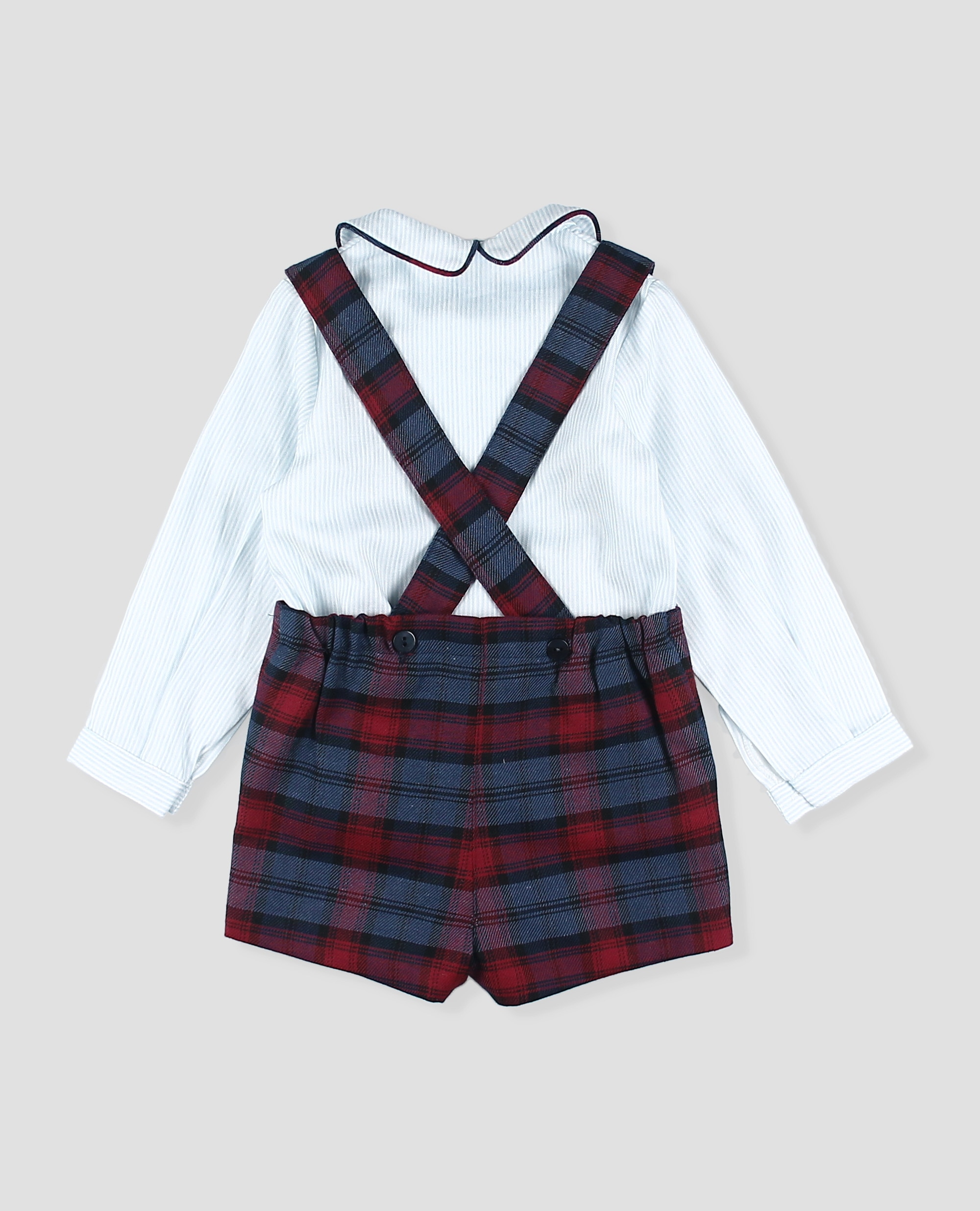 Conjunto de tela bebé niño de camisa y pantalon tartán de tirantes - Foque - Azul marino Azul marino-2