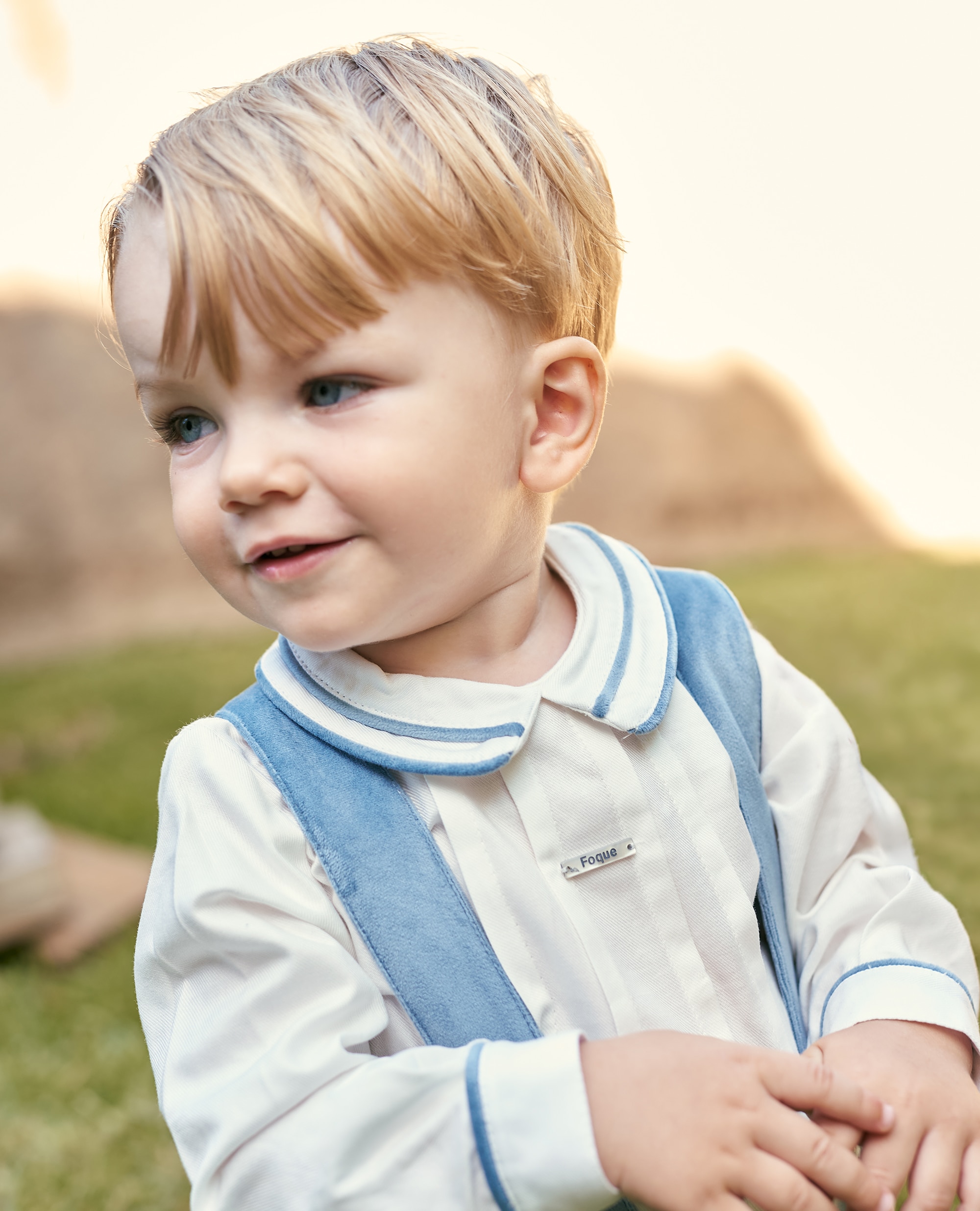 Conjunto de tela bebé niño de camisa y pantalon de tirantes en terciopelo - Foque - Azulón Azulón-1