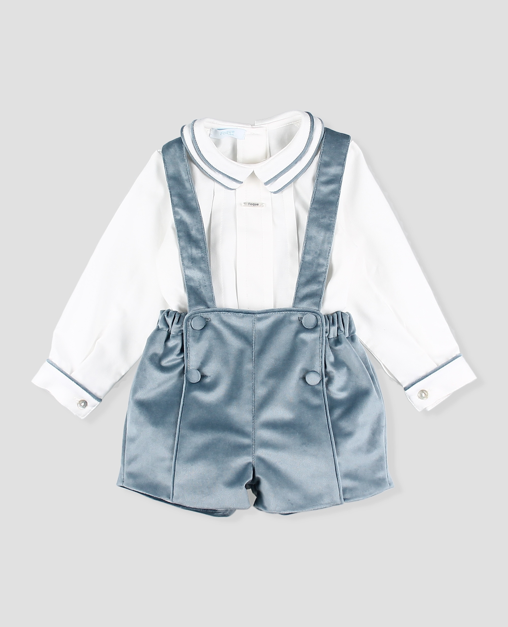 Conjunto de tela bebé niño de camisa y pantalon de tirantes en terciopelo - Foque - Azulón Azulón-3