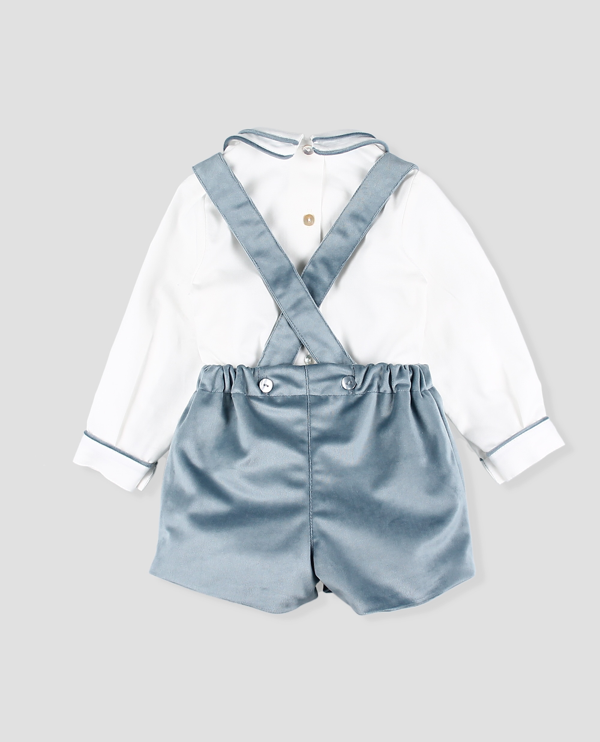 Conjunto de tela bebé niño de camisa y pantalon de tirantes en terciopelo - Foque - Azulón Azulón-2
