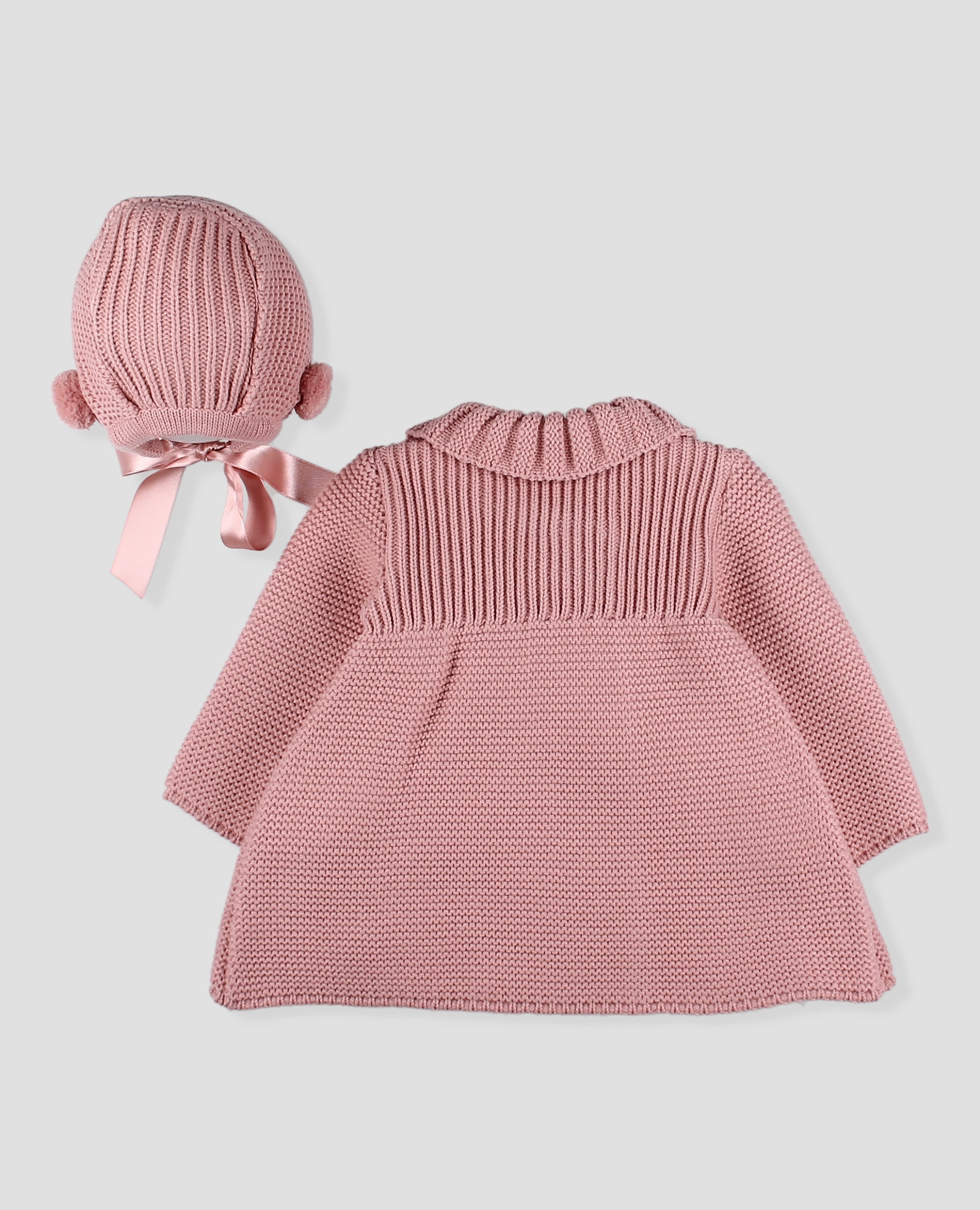 Abrigo cruzado de punto bebé niña con capota a juego - Foque - Rosa pastel Rosa pastel-3