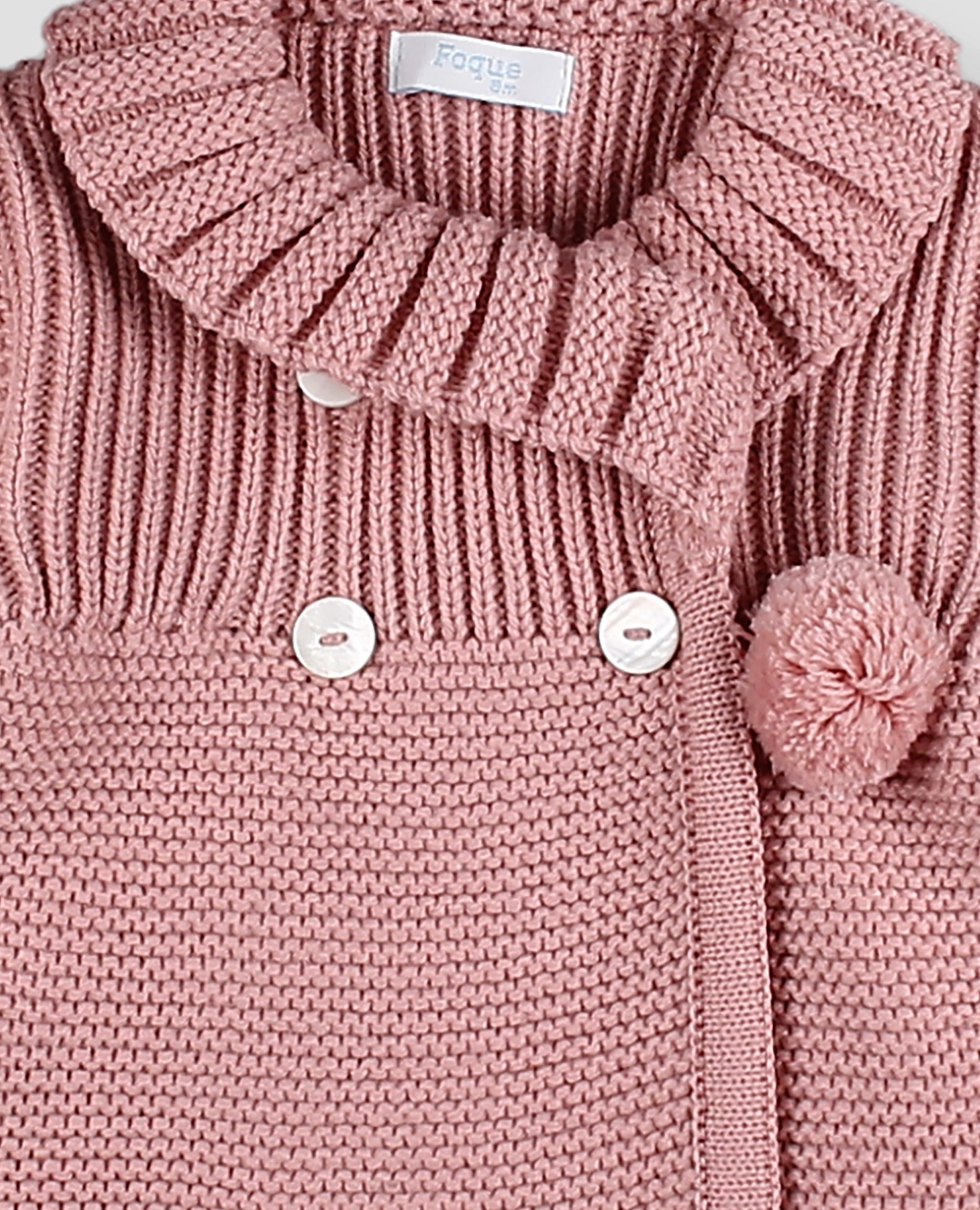 Abrigo cruzado de punto bebé niña con capota a juego - Foque - Rosa pastel Rosa pastel-2