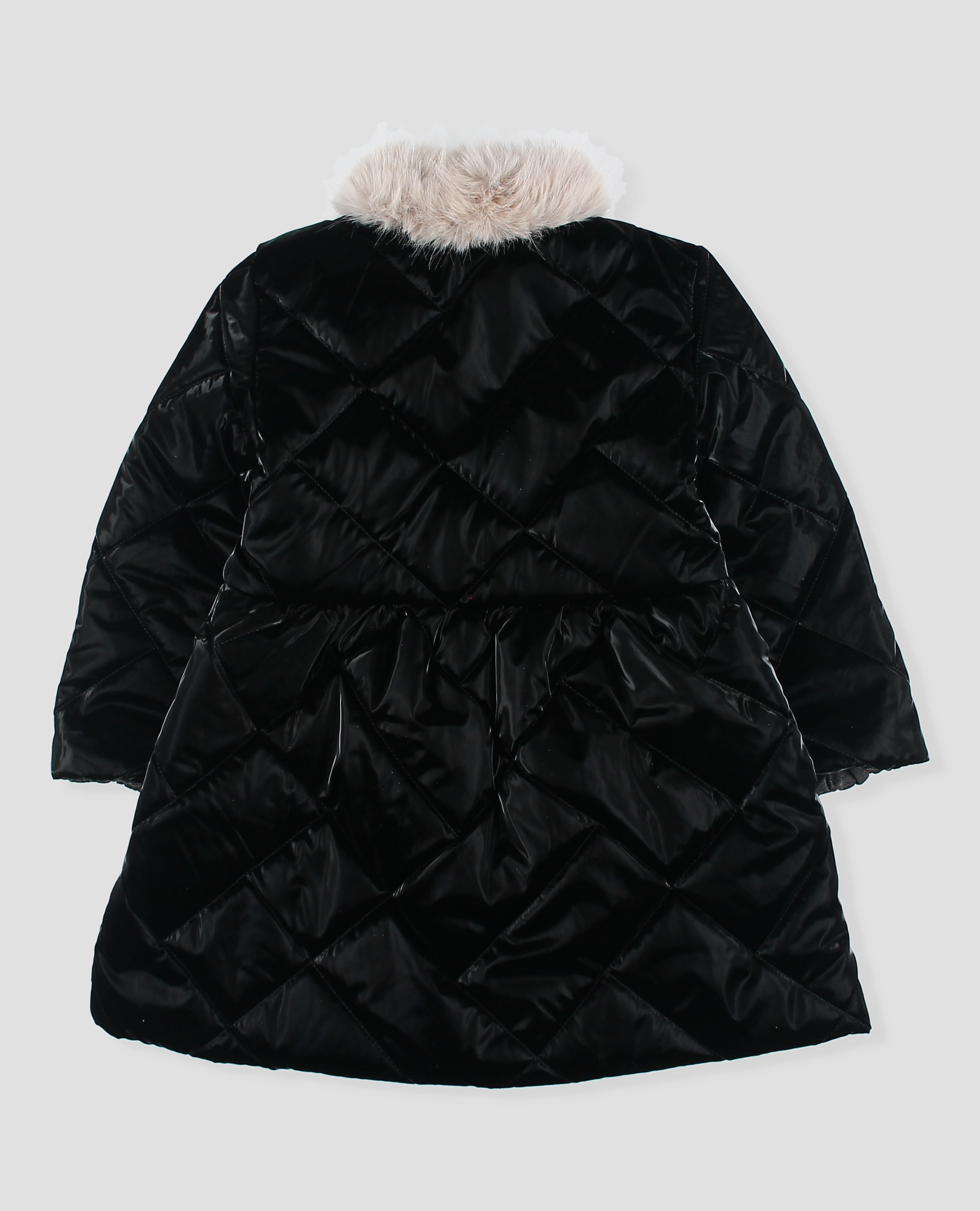 Imagen 2 de Abrigo tejido liso acolchado para niña de corte evasé y elegante cuello de pelo a contraste. - Foque - Gris oscuro Gris oscuro