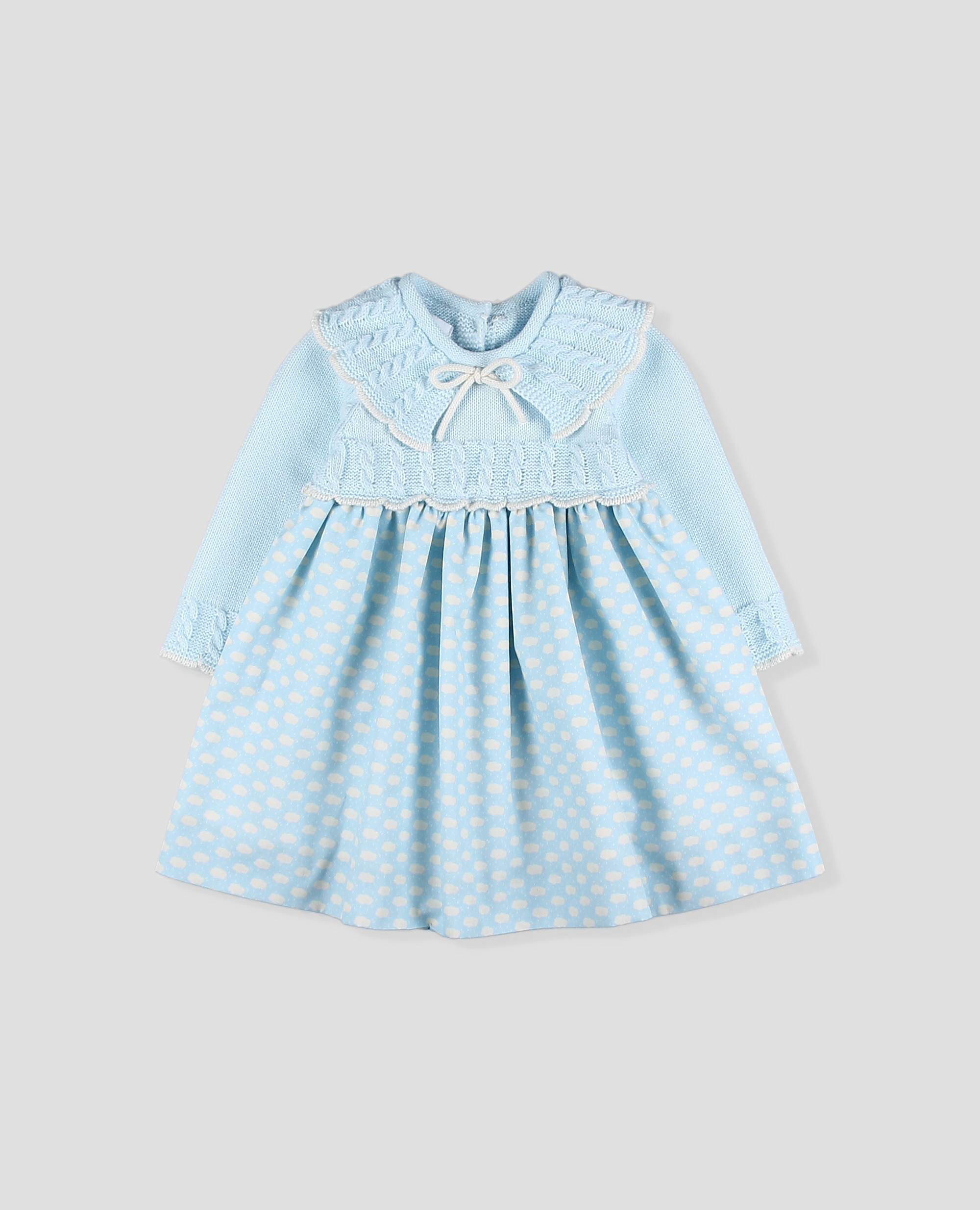 Faldón bebé niña cuerpo punto con volante y falda estampada nubes - Foque - Azul celeste Azul celeste-3