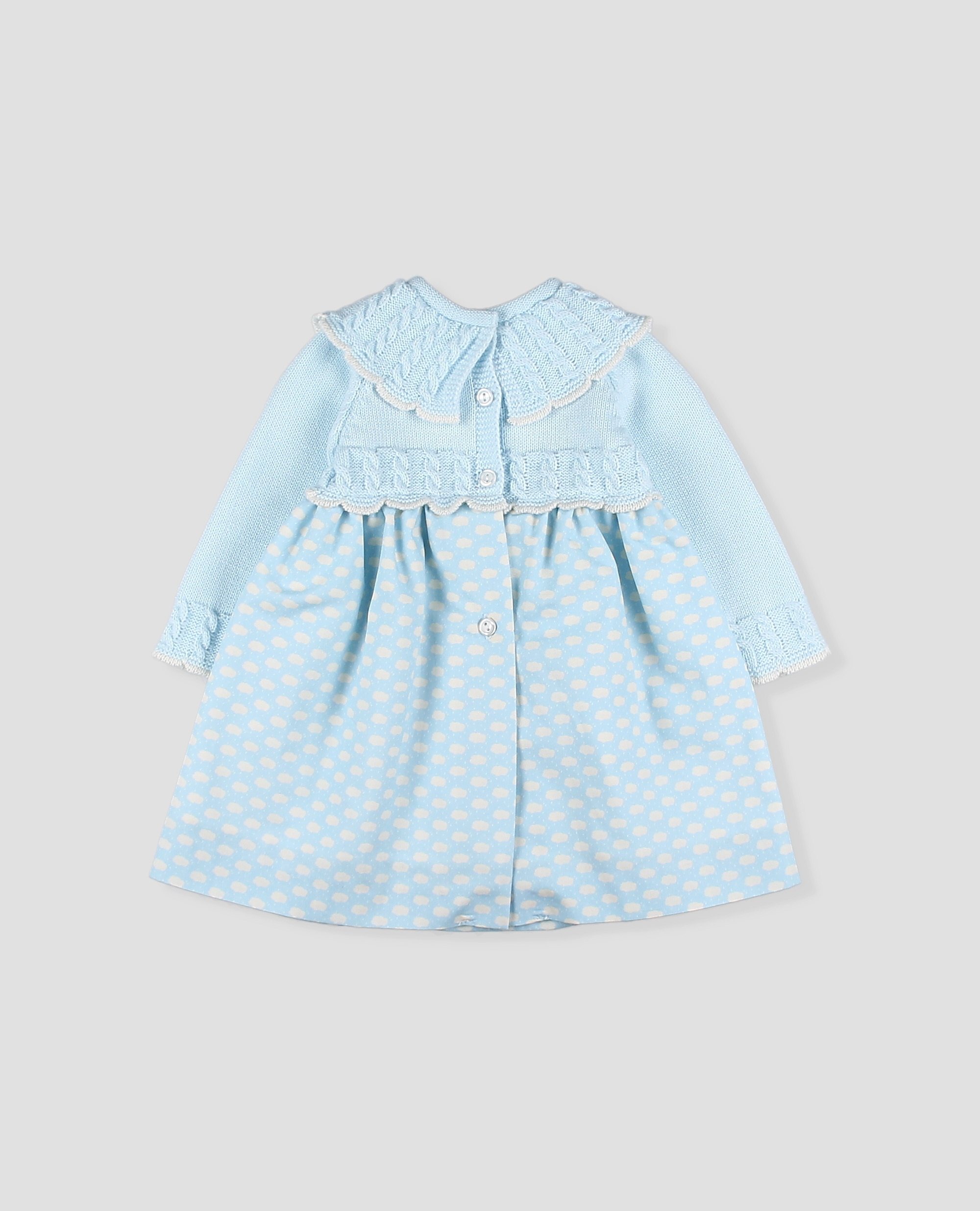 Faldón bebé niña cuerpo punto con volante y falda estampada nubes - Foque - Azul celeste Azul celeste-2