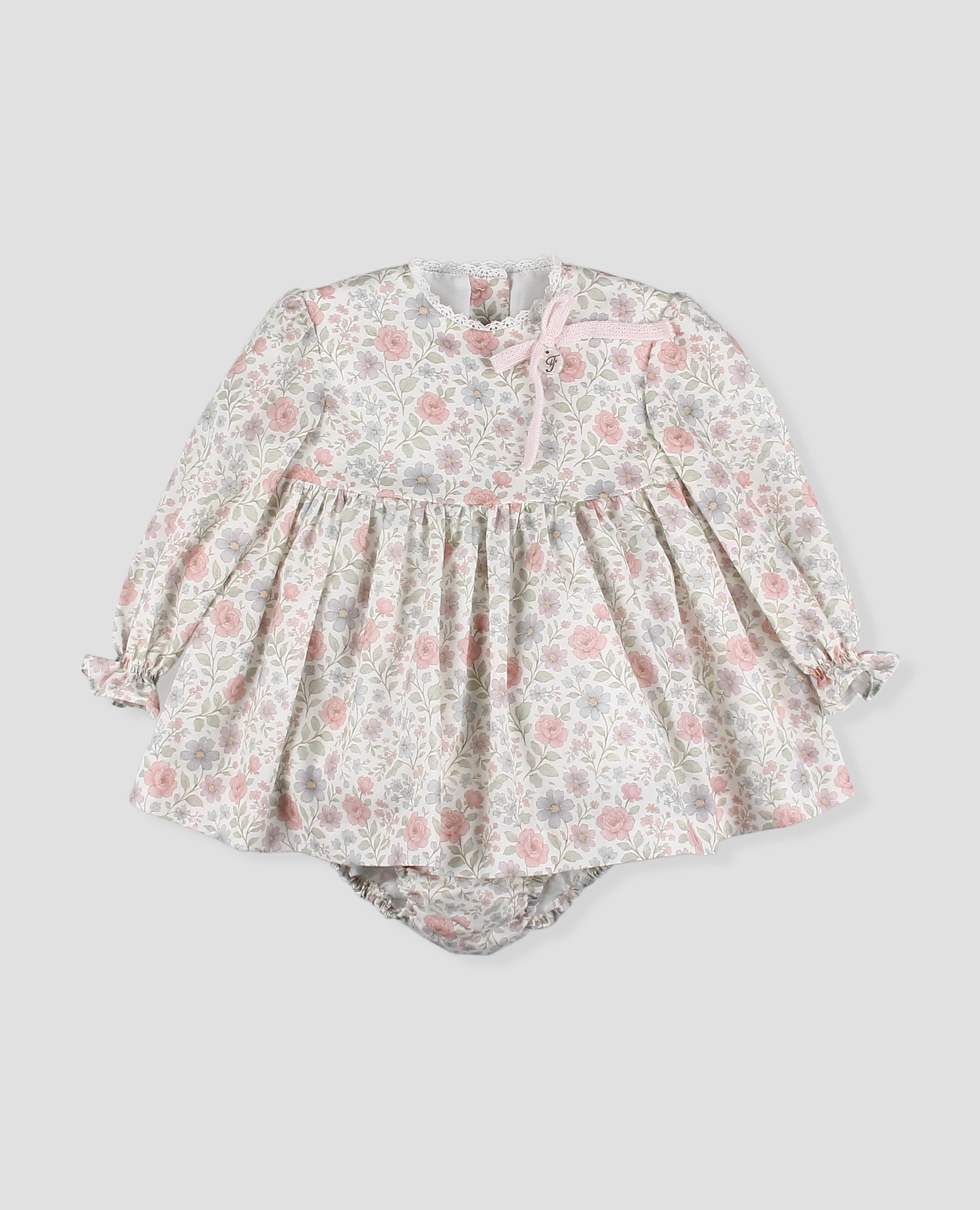 Vestido tela con braguita bebé niña en estampado floral - Foque - Rosa pastel Rosa pastel-3