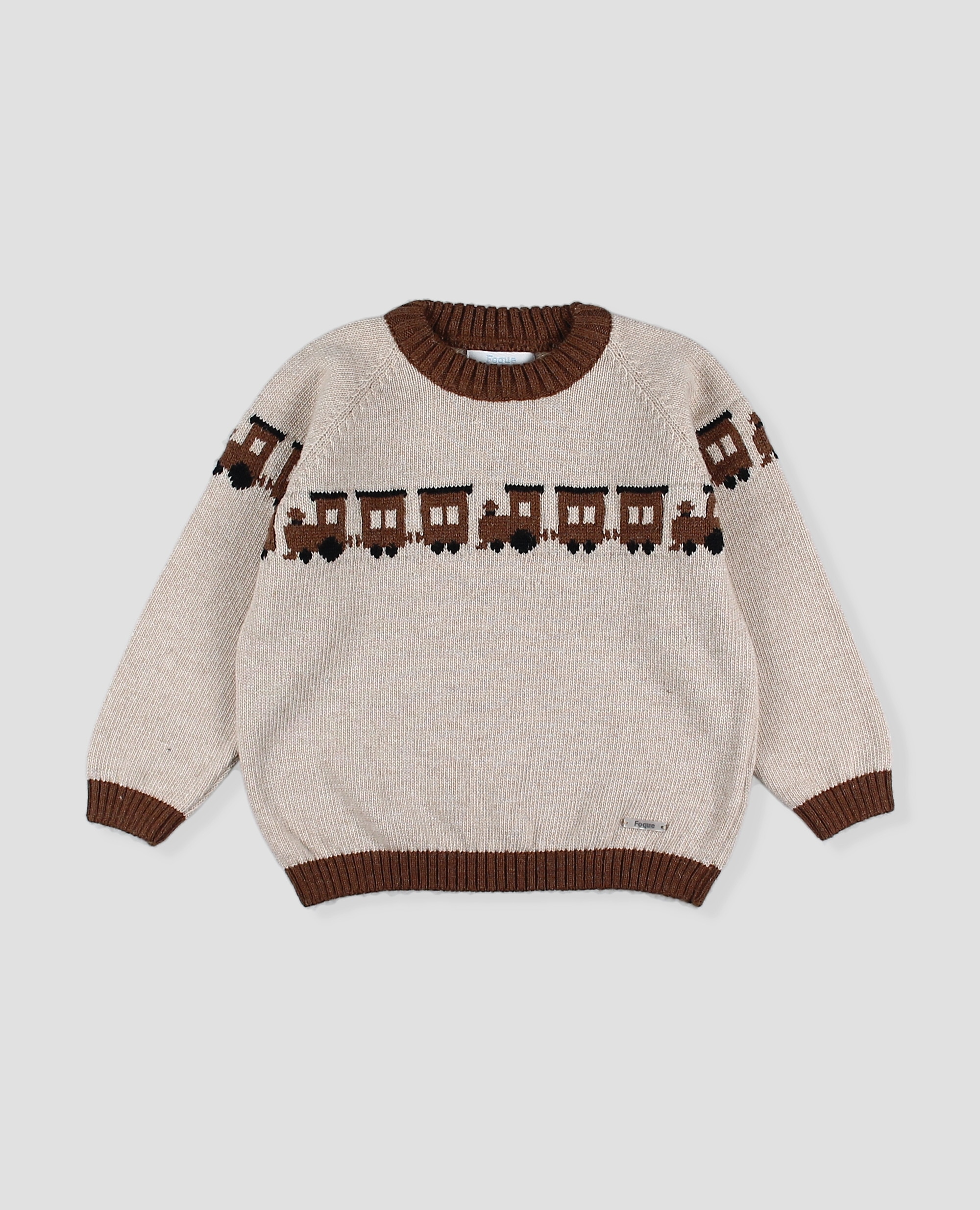 Imagen 0 de Jersey en punto de  niño con greca de tren Beige