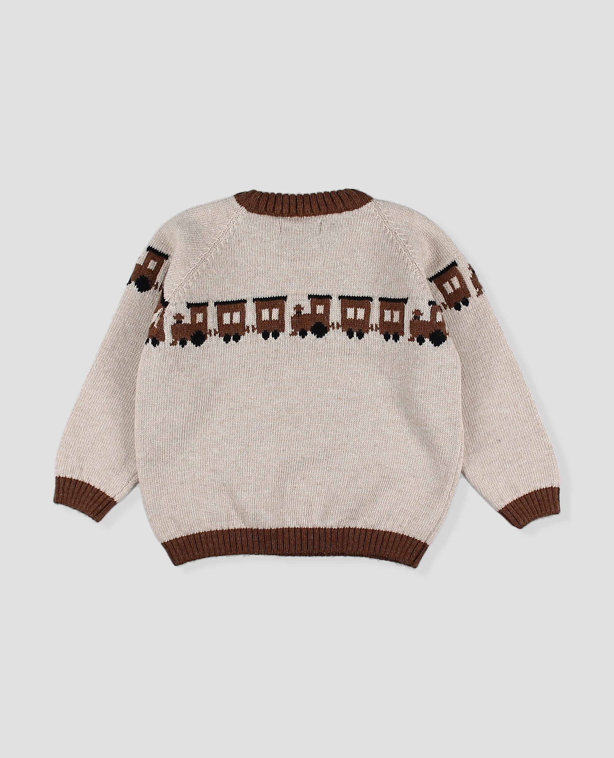 Jersey en punto de niño con greca de tren - Foque - Beige Beige-3