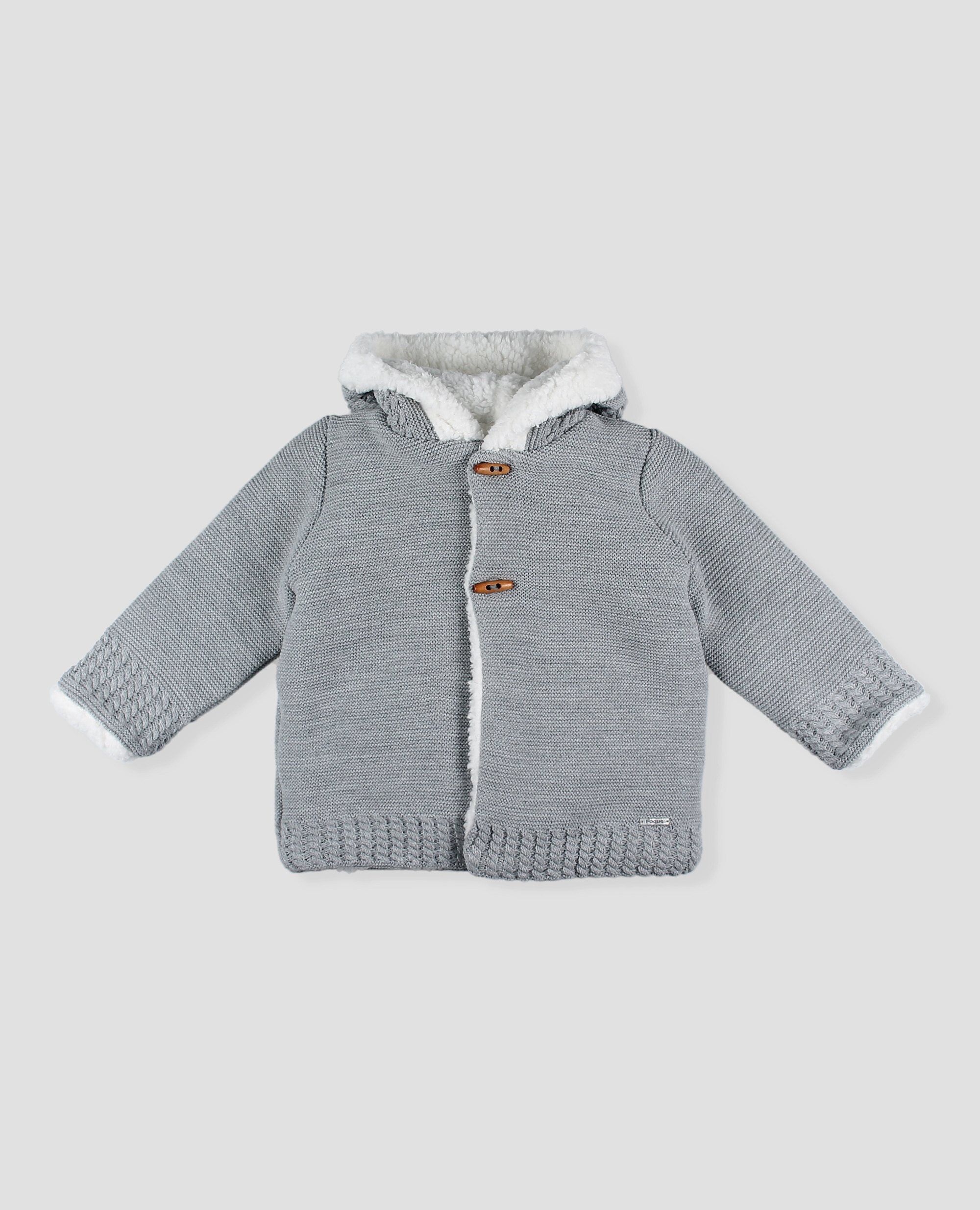 Abrigo de punto con borreguito bebè niño con capucha - Foque - Gris claro Gris claro-3