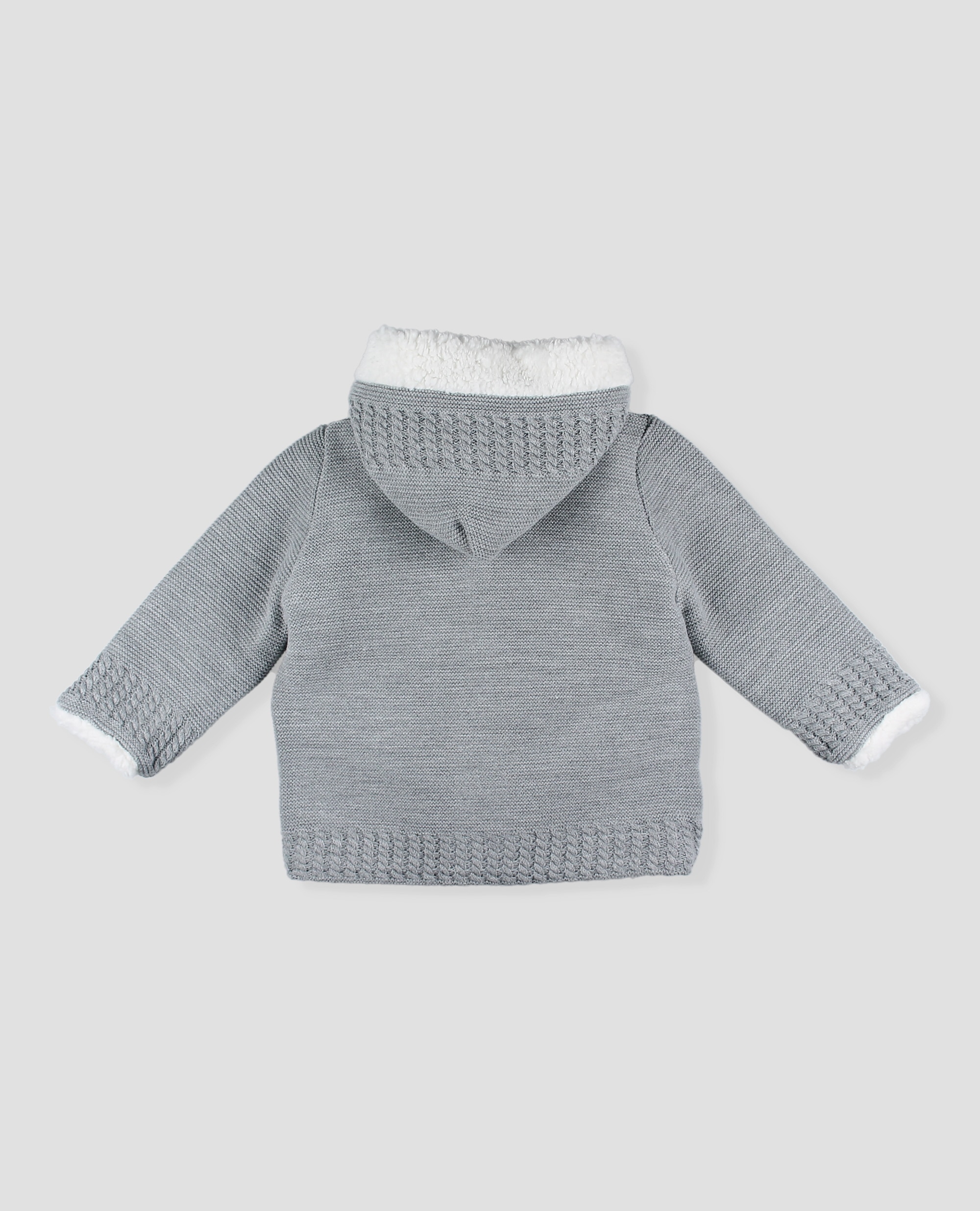 Abrigo de punto con borreguito bebè niño con capucha - Foque - Gris claro Gris claro-2