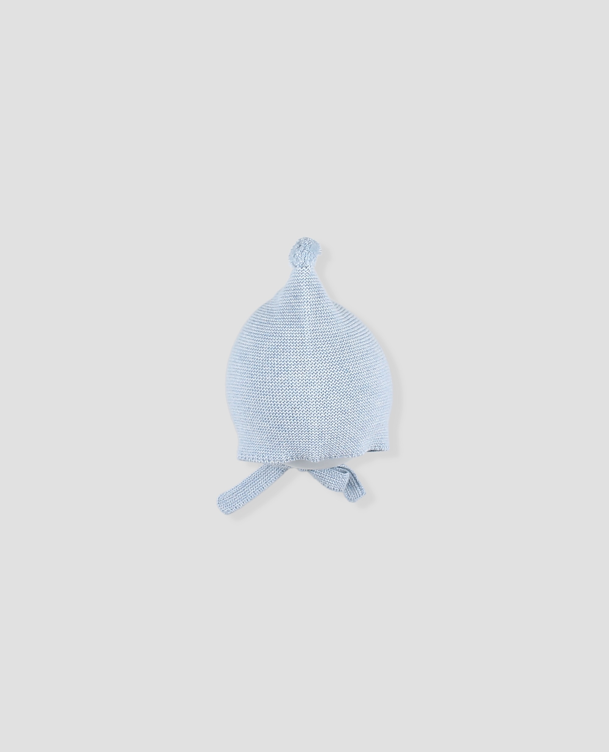 Capota de punto bobo con pompón en la punta y lazada de punto - Foque - Azul celeste Azul celeste-3