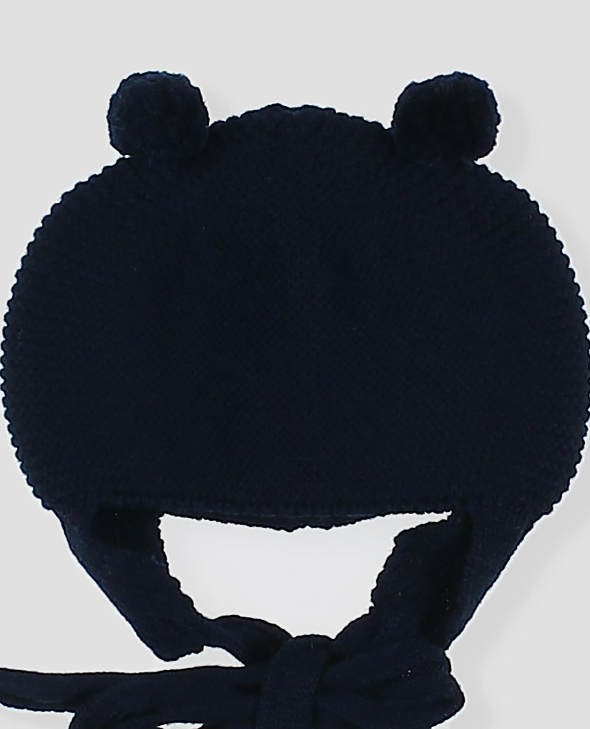 Gorro de punto links con orejeras y pompones para bebé. - Foque - Azul marino Azul marino-2