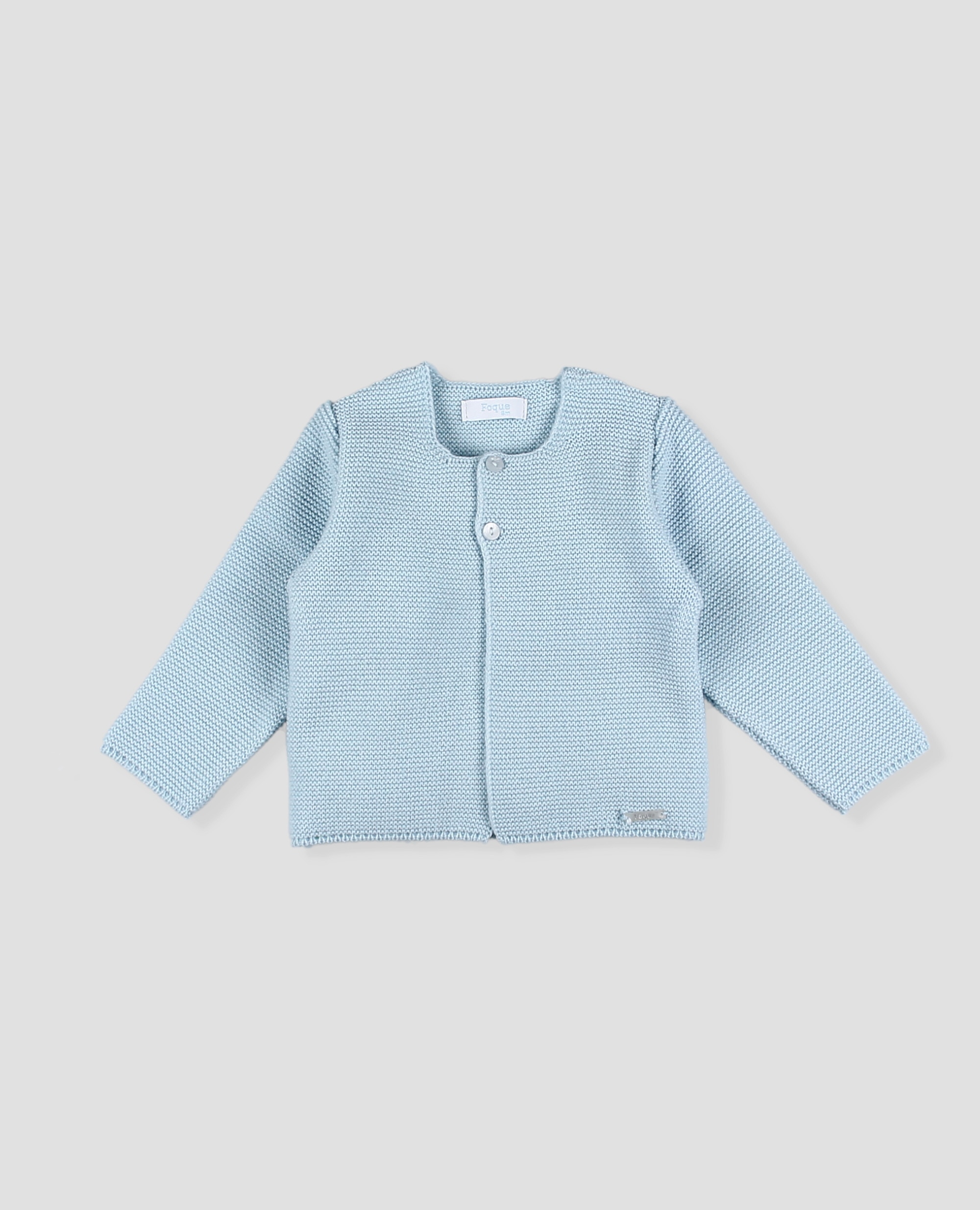 Chaqueta larga bebé niño en punto bobo - Foque - Azul celeste Azul celeste-1
