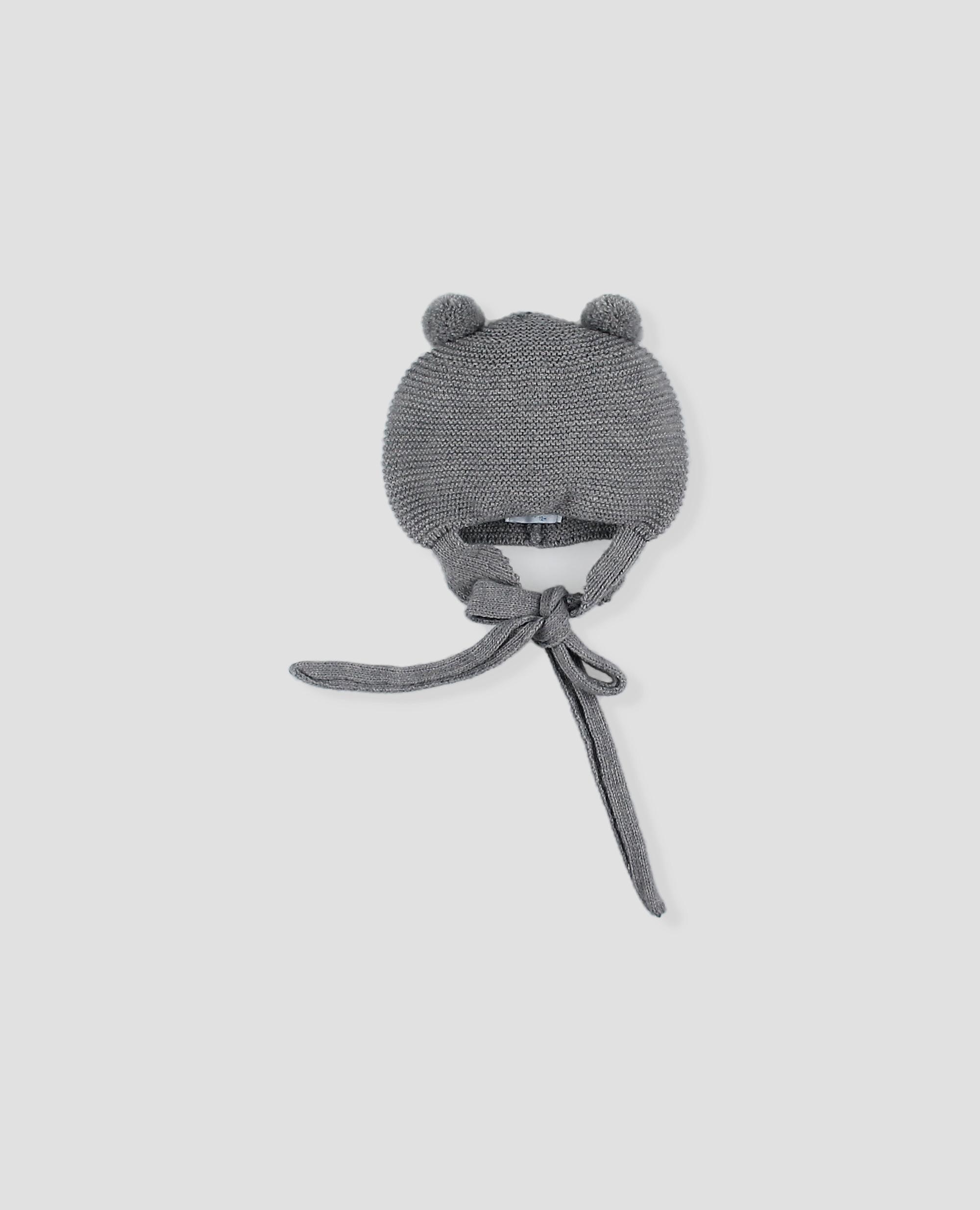 Imagen 0 de Gorro de punto links con orejeras y pompones para bebé. Gris claro