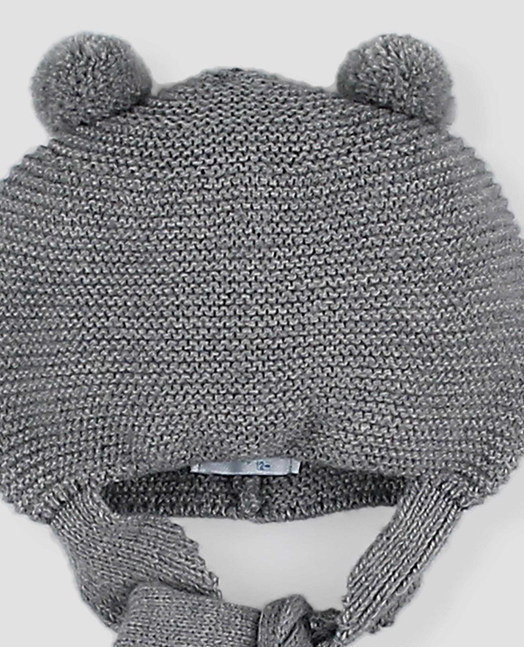 Gorro de punto links con orejeras y pompones para bebé. - Foque - Gris claro Gris claro-2