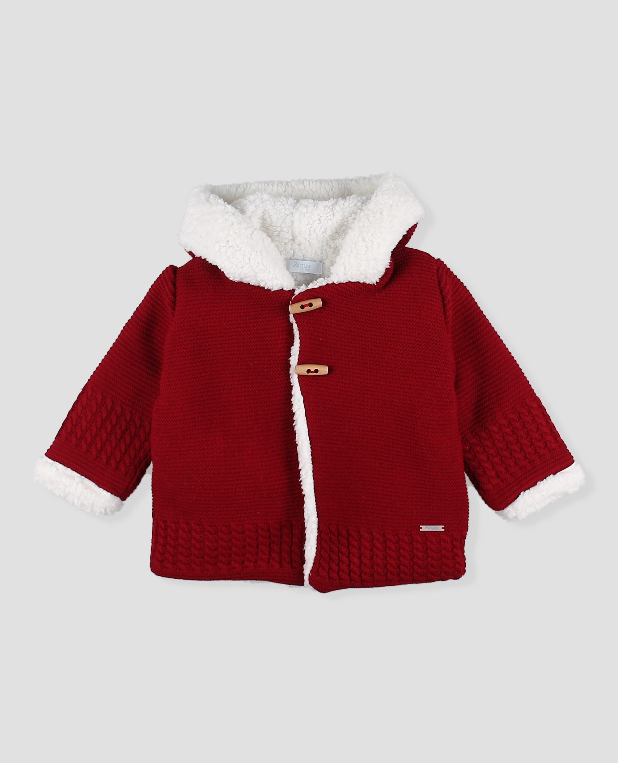 Abrigo de punto con borreguito bebè niño con capucha - Foque - Granate Granate-1