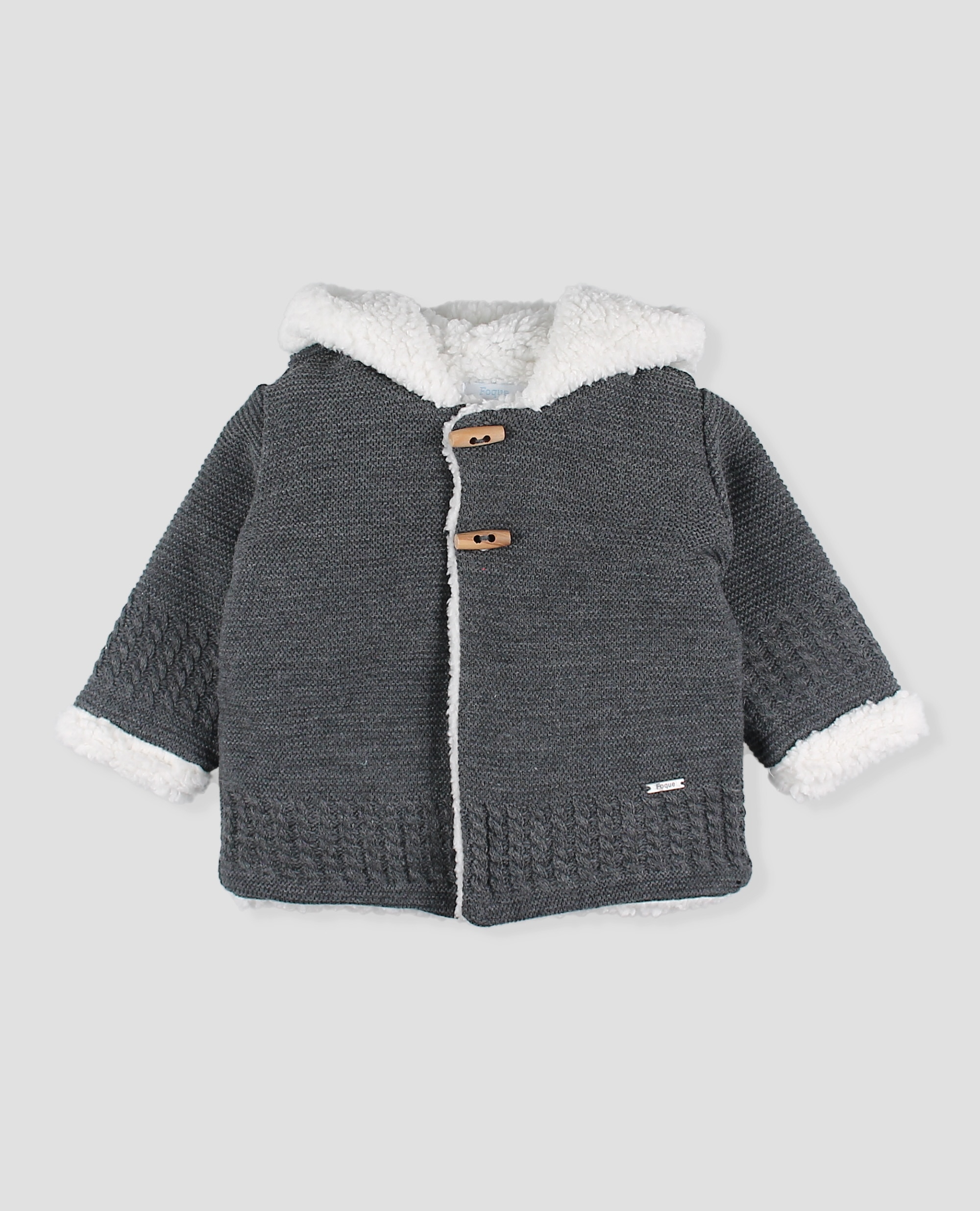 Abrigo de punto con borreguito bebè niño con capucha - Foque - Gris oscuro Gris oscuro-1