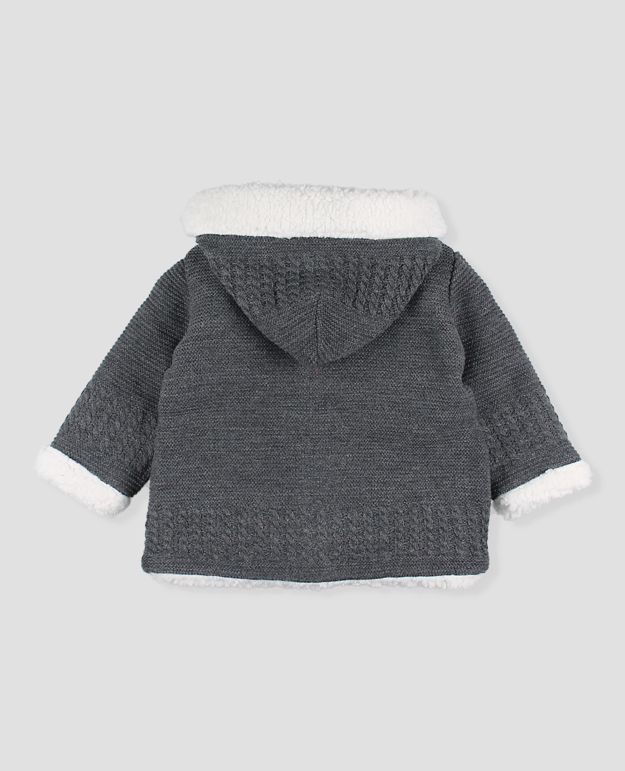 Abrigo de punto con borreguito bebè niño con capucha - Foque - Gris oscuro Gris oscuro-3