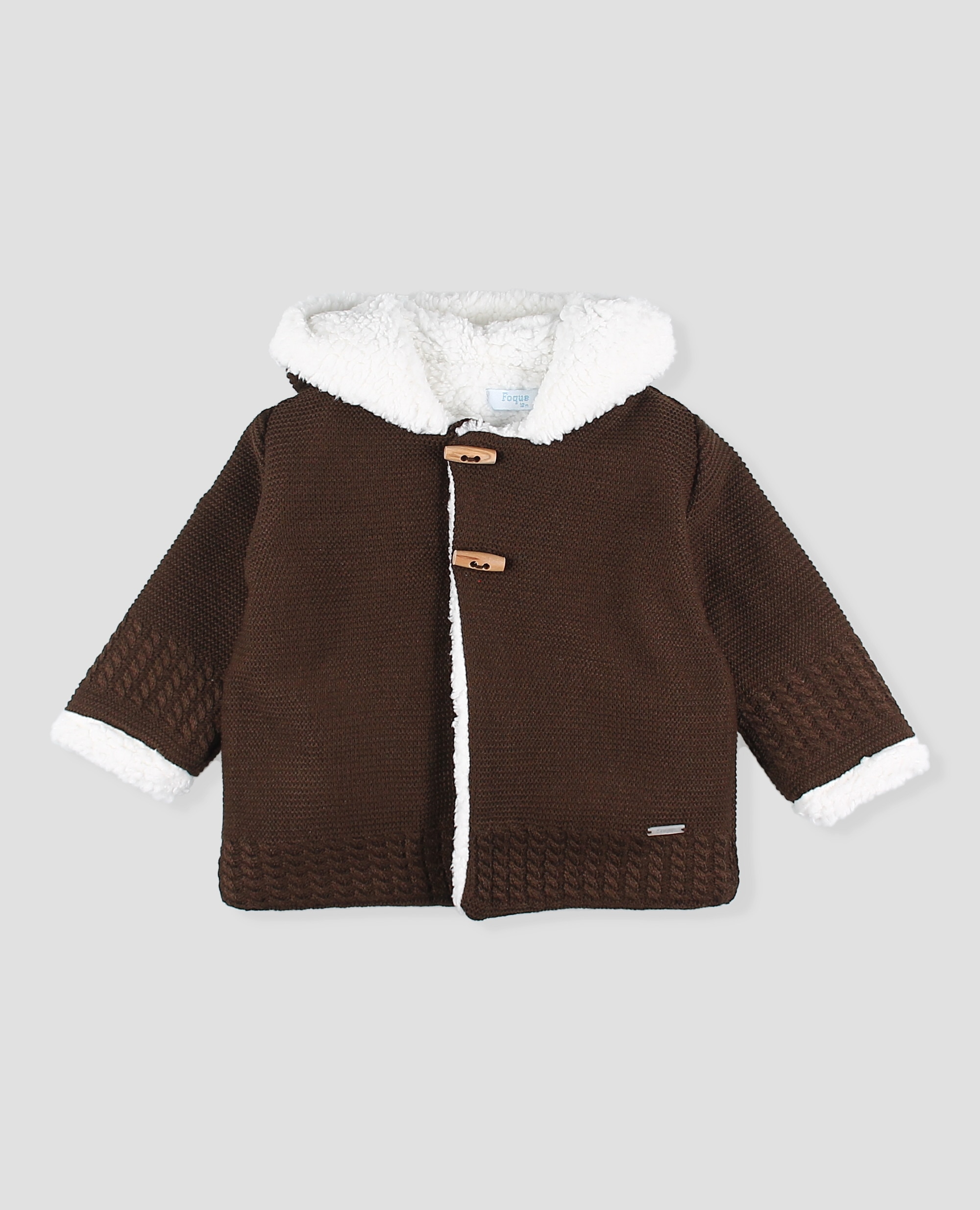 Imagen 0 de Abrigo de punto con borreguito  bebè niño con capucha Marrón chocolate