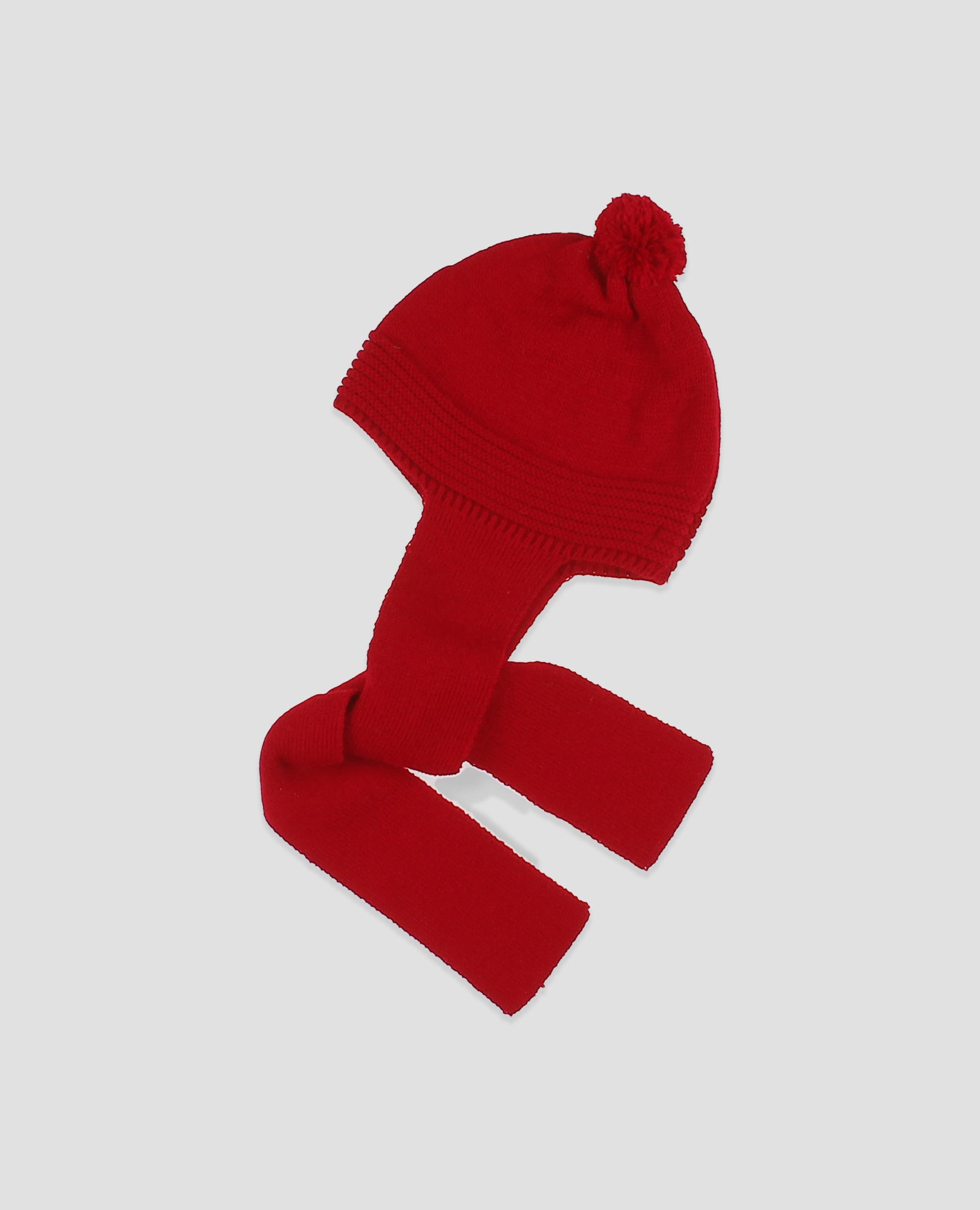 Gorro bufanda de punto con pompón para bebé niño - Foque - Rojo Rojo-1