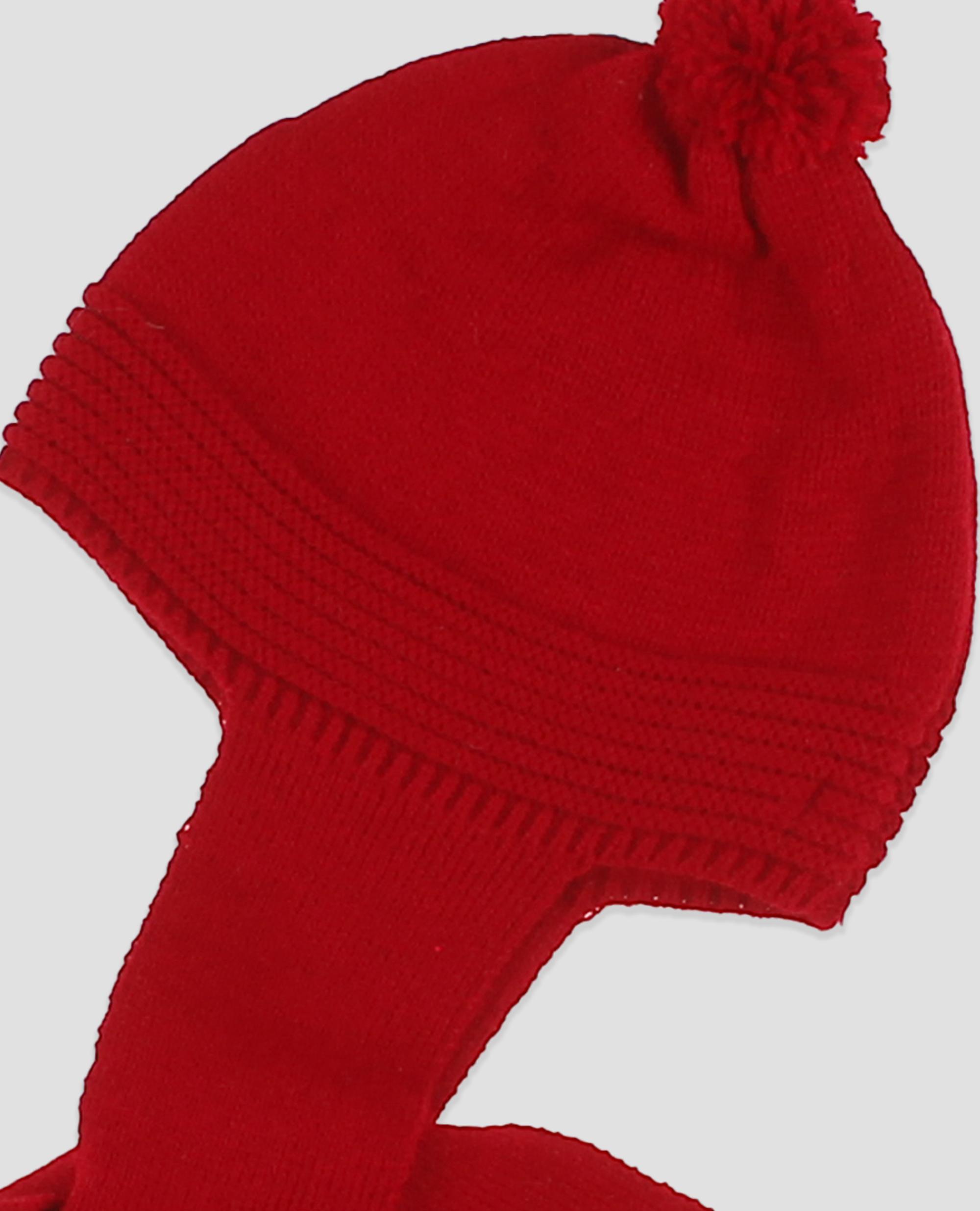 Gorro bufanda de punto con pompón para bebé niño - Foque - Rojo Rojo-2