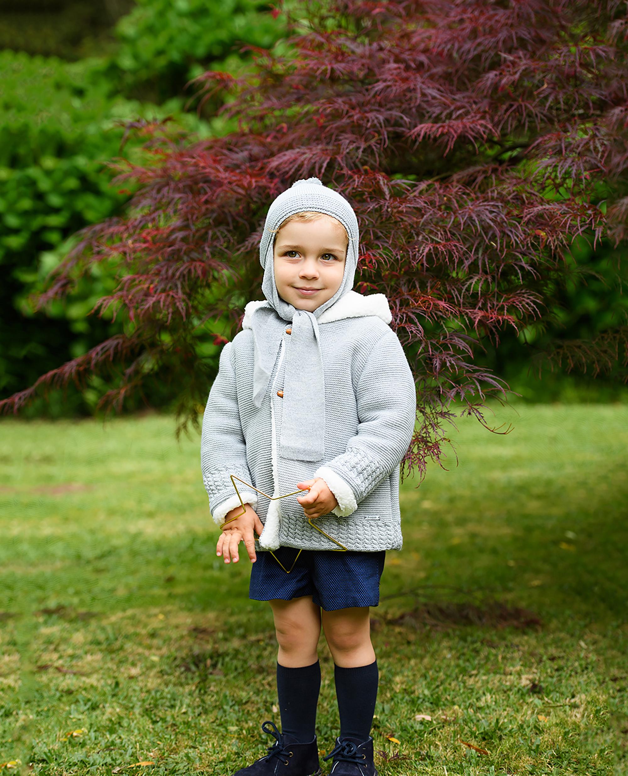 Gorro bufanda de punto con pompón para bebé niño - Foque - Gris claro Gris claro-2