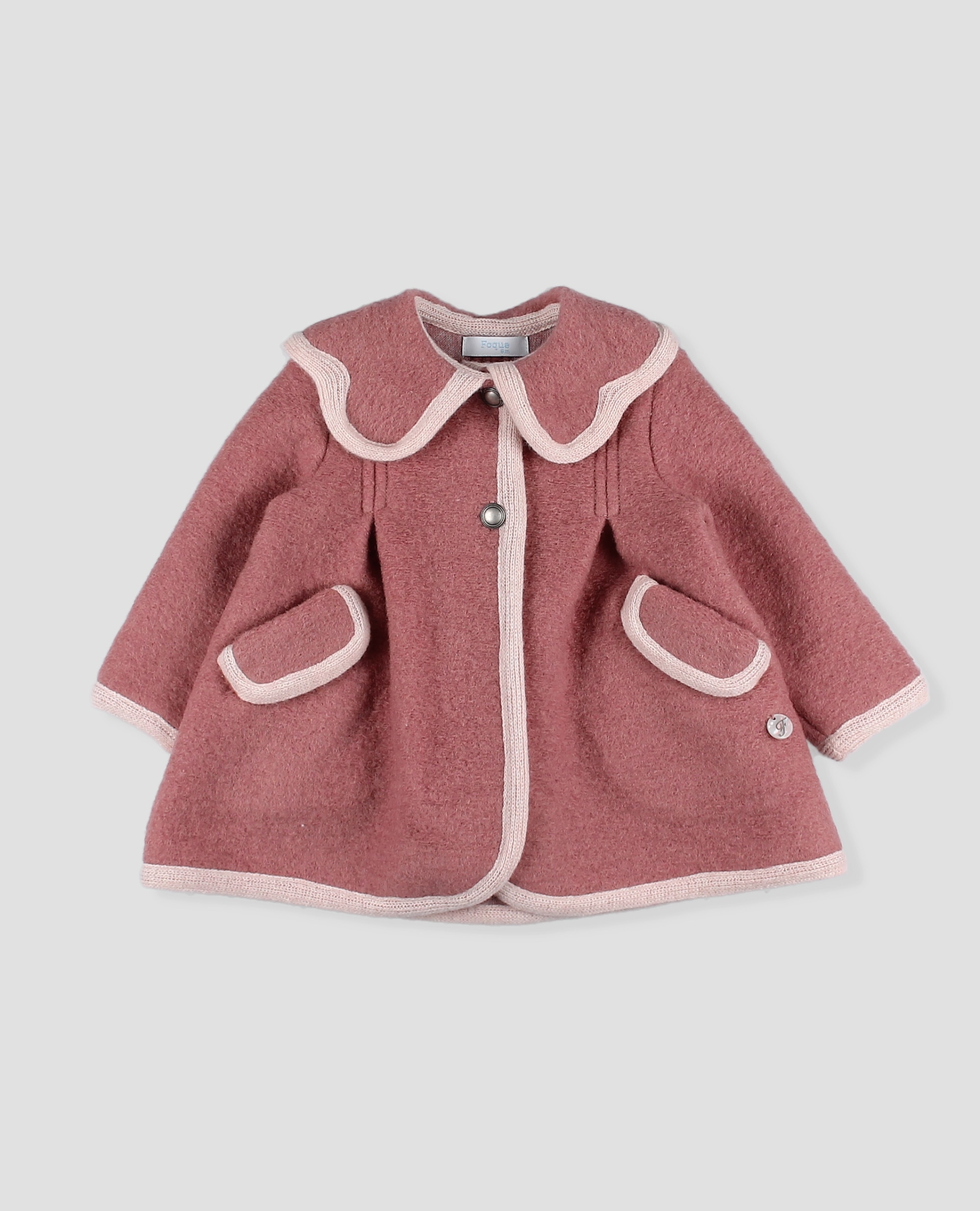 Abrigo cuello ondas bebé niña tipo austriaca con bolsillos y ribete a contraste - Foque - Rosa pastel Rosa pastel-1