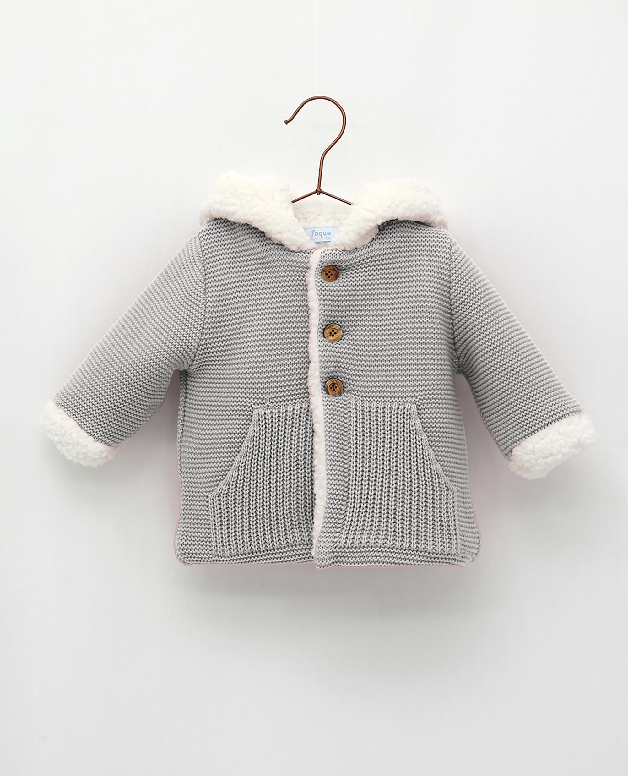 Imagen 1 de Trenca con capucha y punto borreguito niño - Foque - Gris claro Gris claro