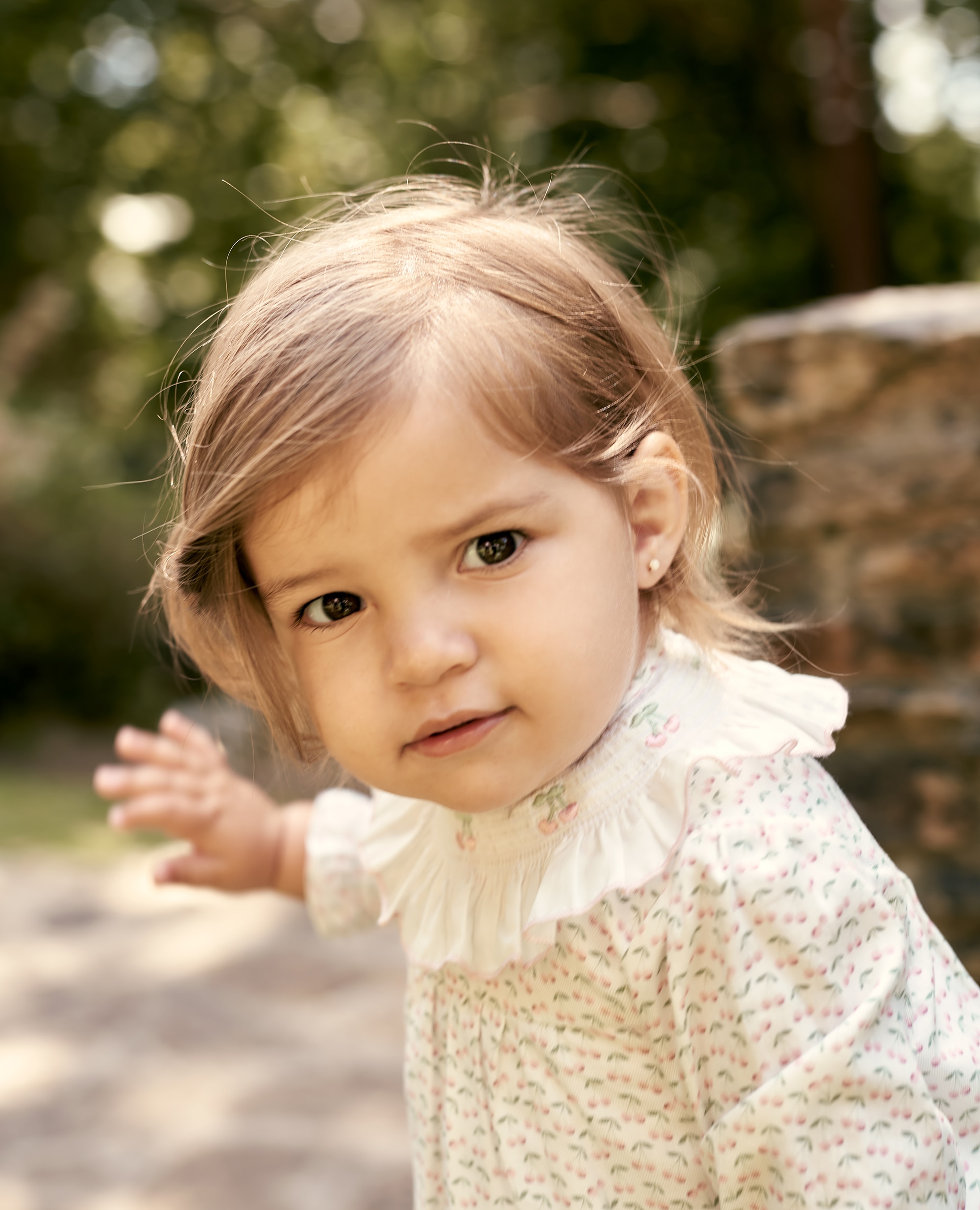 Vestido tela con braguita bebé niña con nido de abeja en estampado de cerezas - Foque - Rosa claro Rosa claro-1