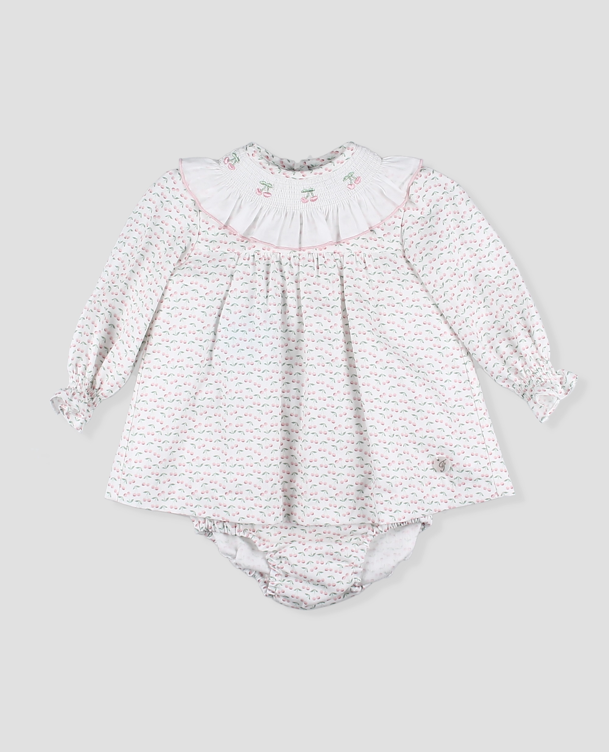 Vestido tela con braguita bebé niña con nido de abeja en estampado de cerezas - Foque - Rosa claro Rosa claro-3