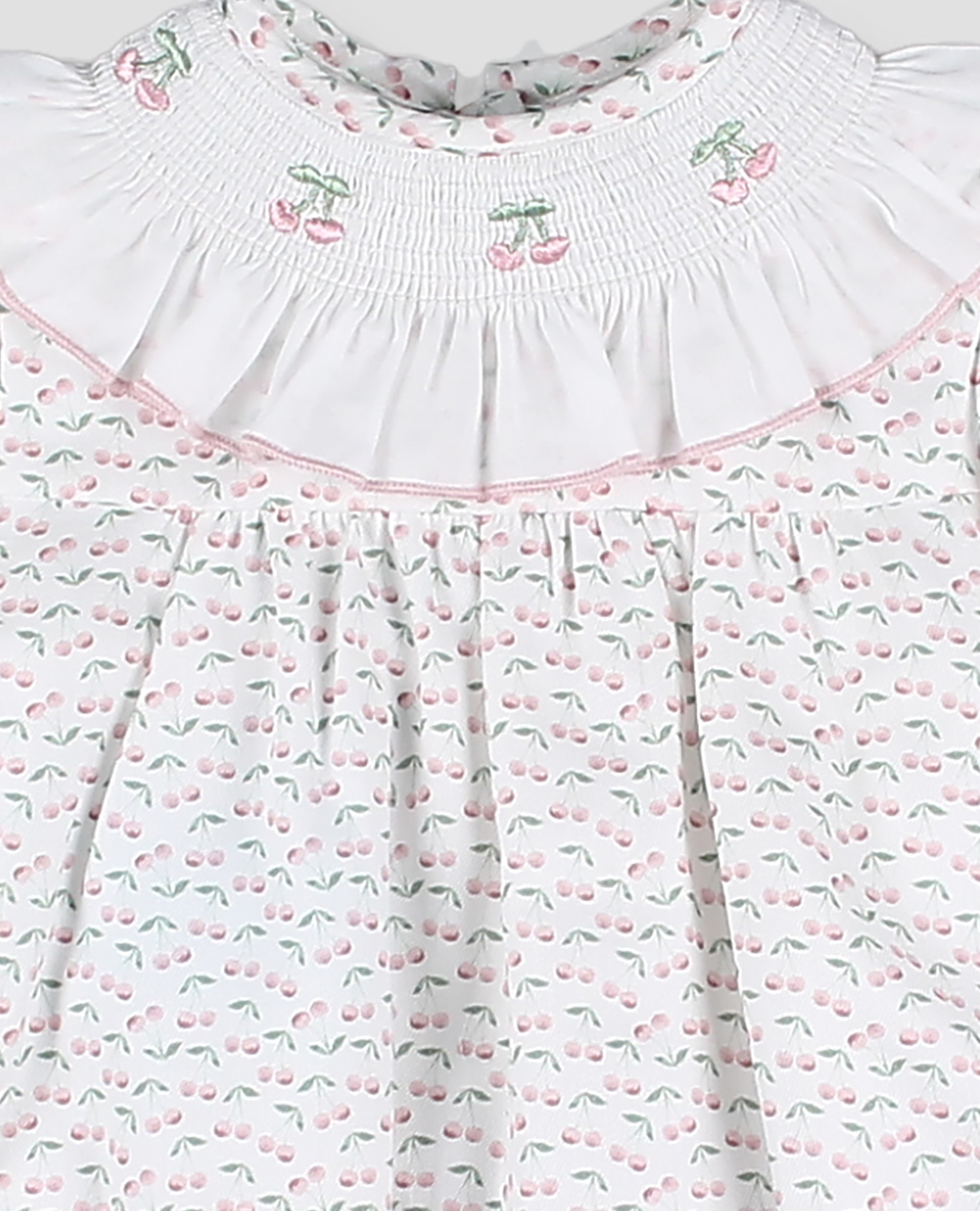 Vestido tela con braguita bebé niña con nido de abeja en estampado de cerezas - Foque - Rosa claro Rosa claro-4