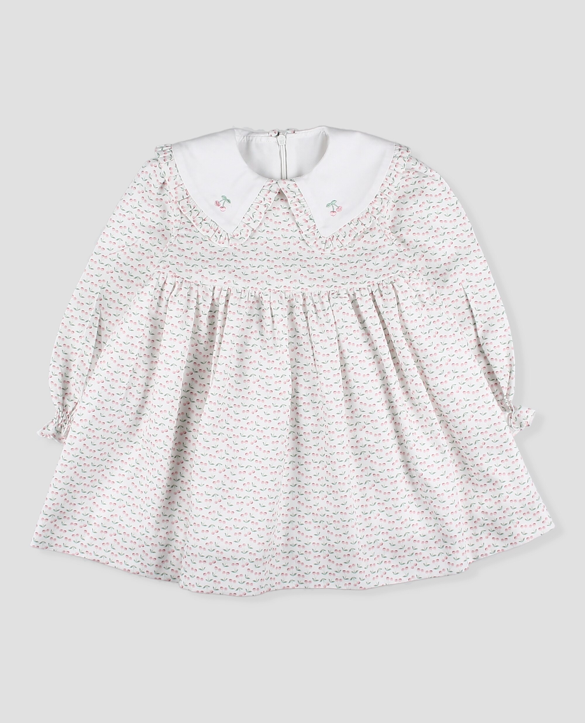 Imagen 3 de Vestido tela bebé niña con cuello bordado en estampado de cerezas - Foque - Rosa claro Rosa claro