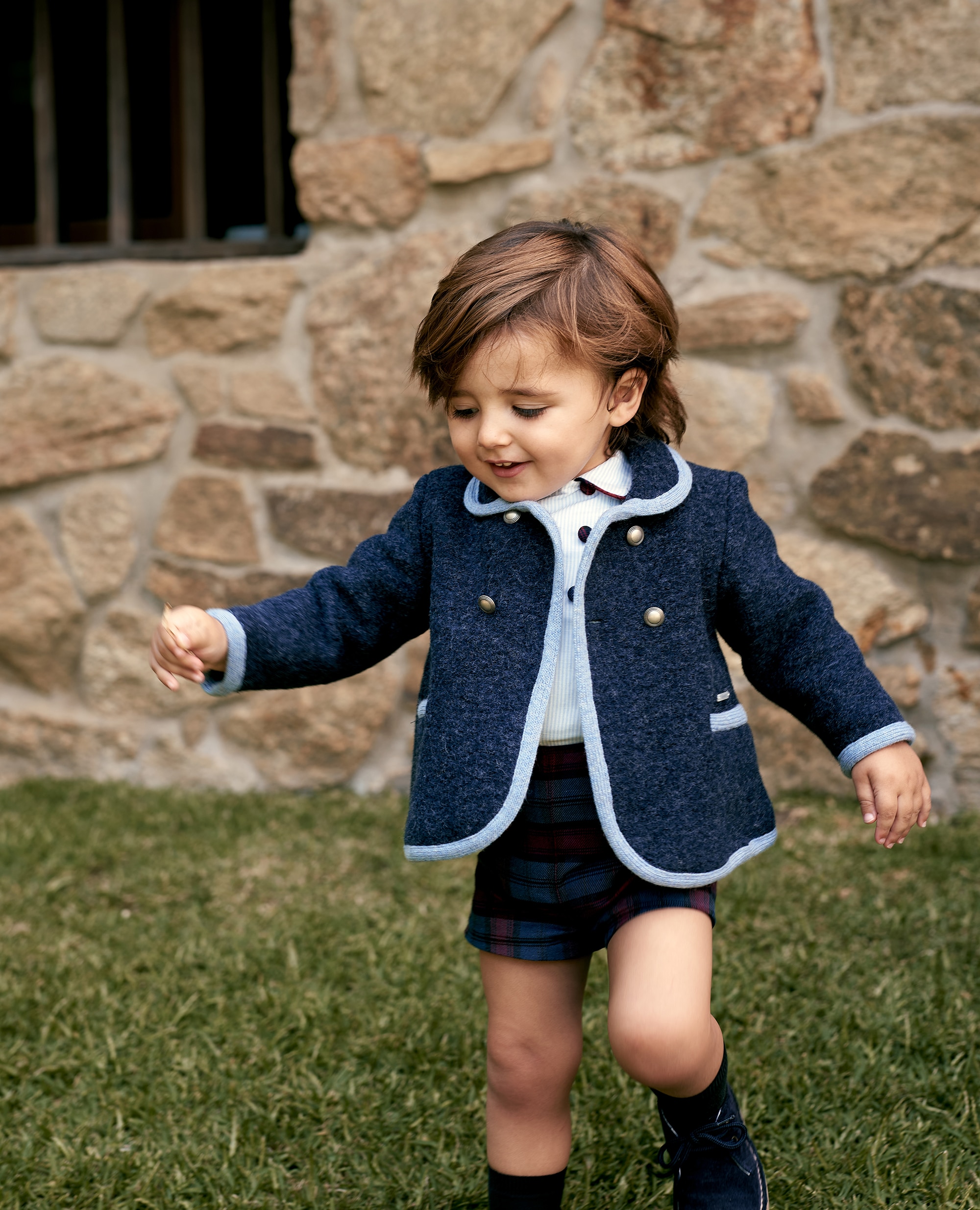 Abrigo bebé niño tipo austriaca con bolsillos y ribete a contraste - Foque - Azul marino Azul marino-1