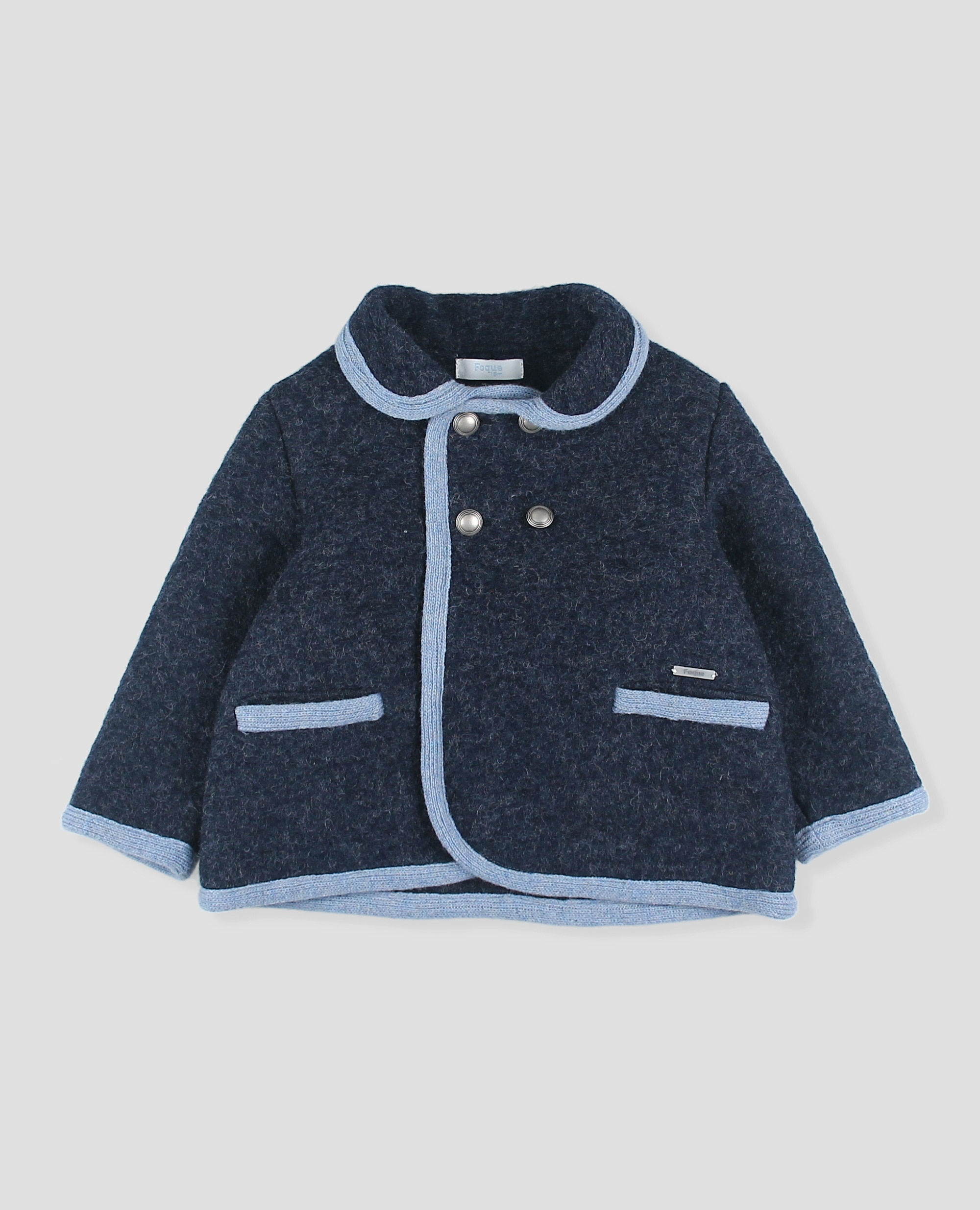 Abrigo bebé niño tipo austriaca con bolsillos y ribete a contraste - Foque - Azul marino Azul marino-3