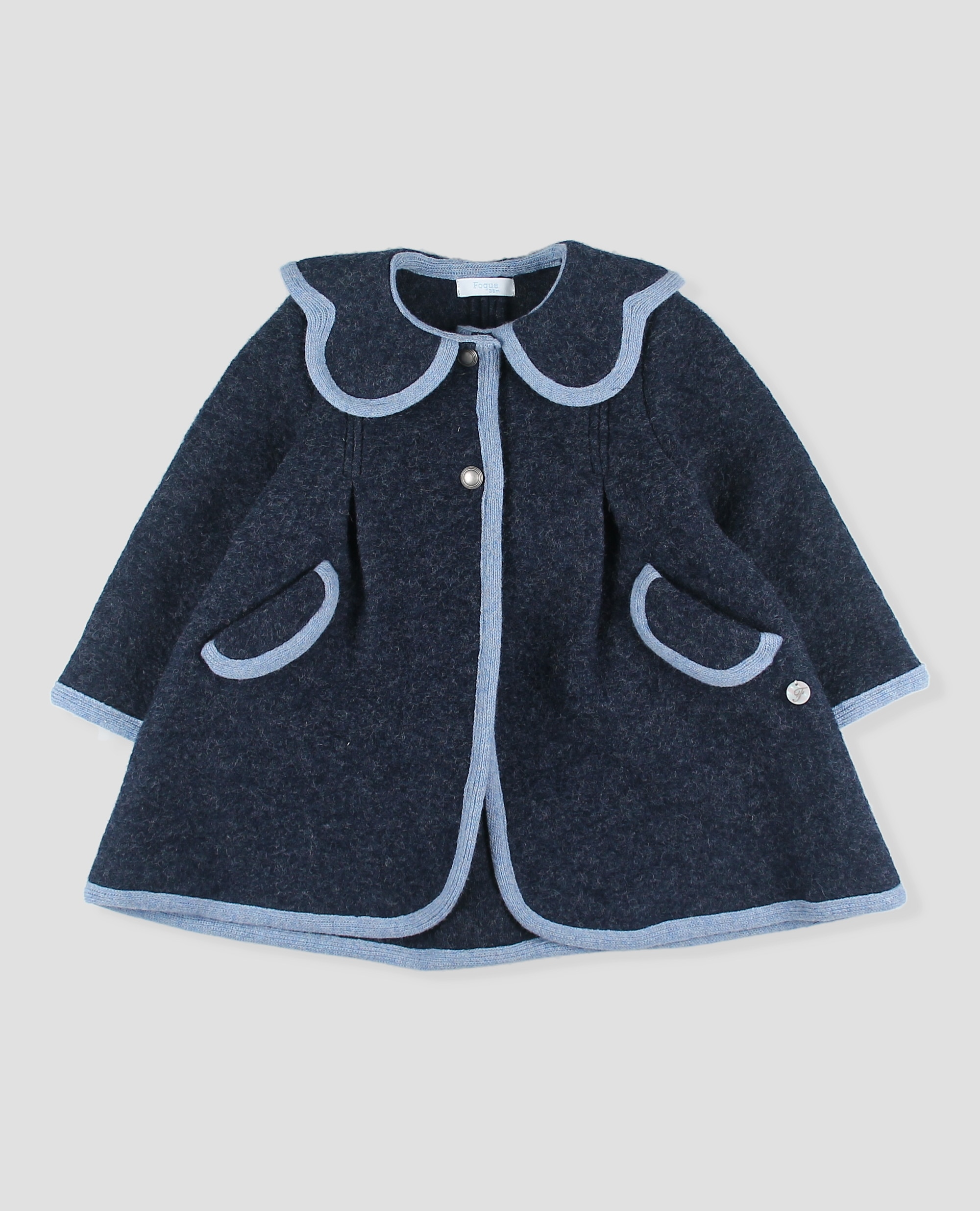 Abrigo cuello ondas bebé niña tipo austriaca con bolsillos y ribete a contraste - Foque - Azul marino Azul marino-3