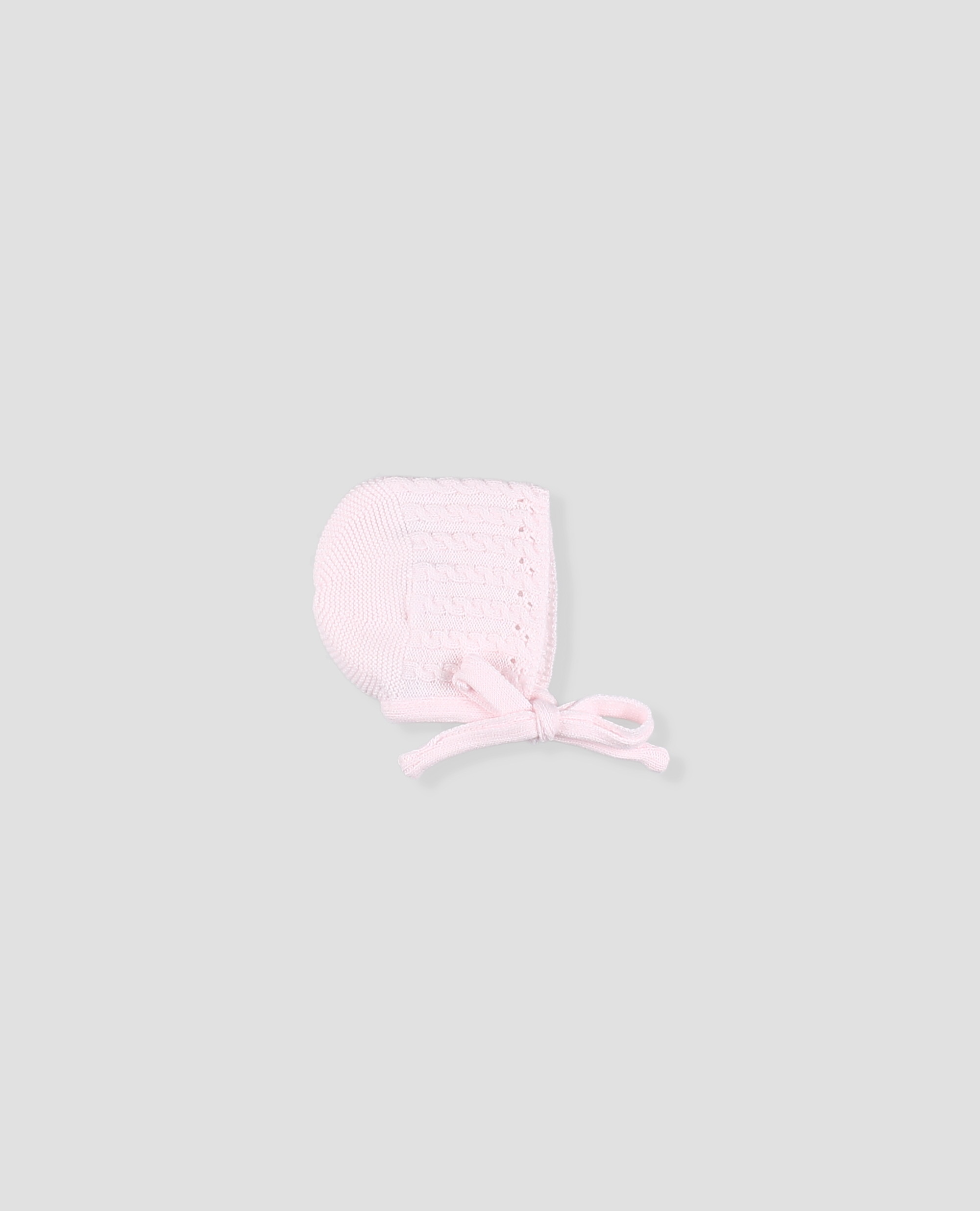 Imagen 0 de Capota de punto para bebé con ochos y lazada de punto Rosa