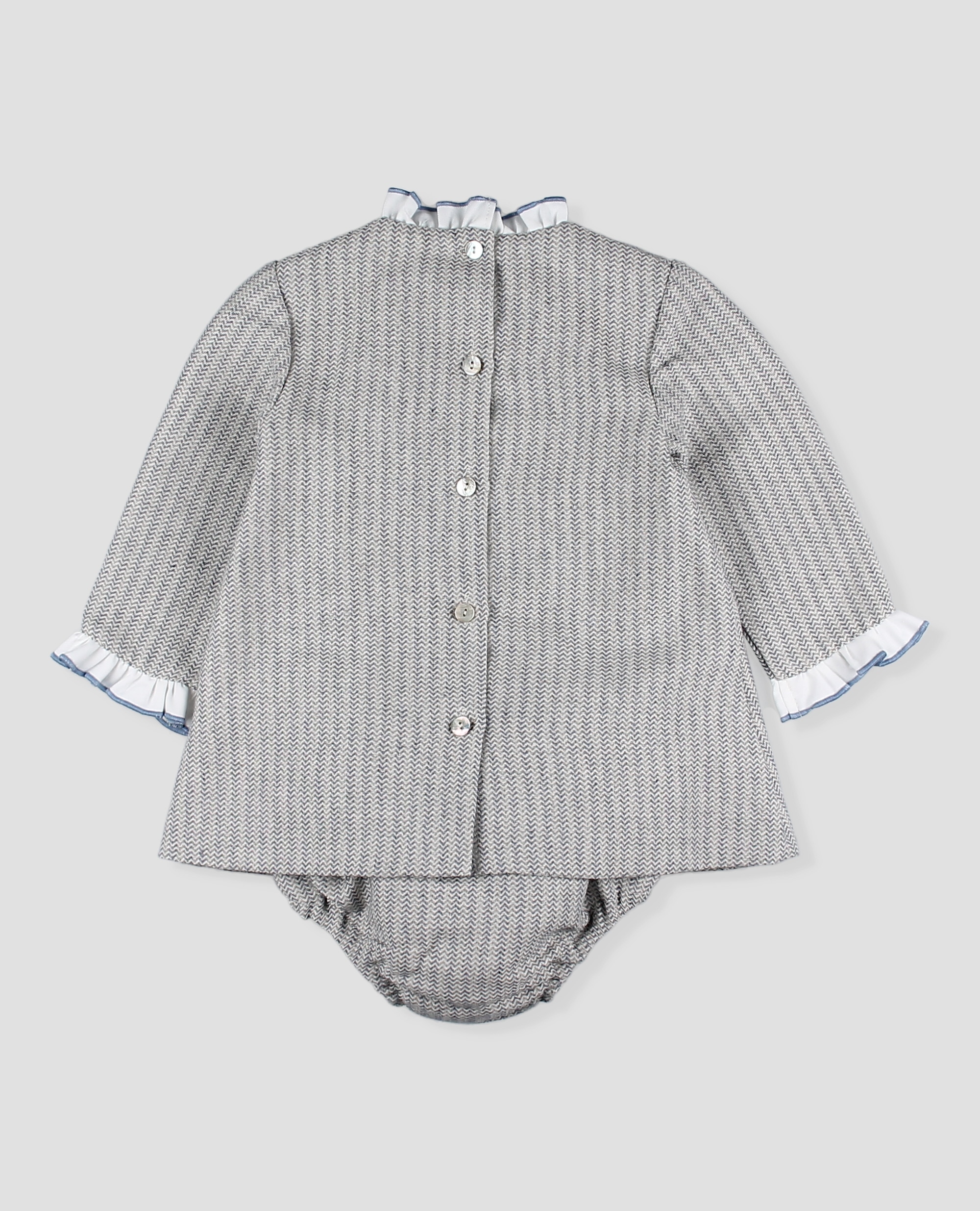 Vestido tela con braguita bebé niña en espiga con cenefa de flores - Foque - Gris claro Gris claro-3