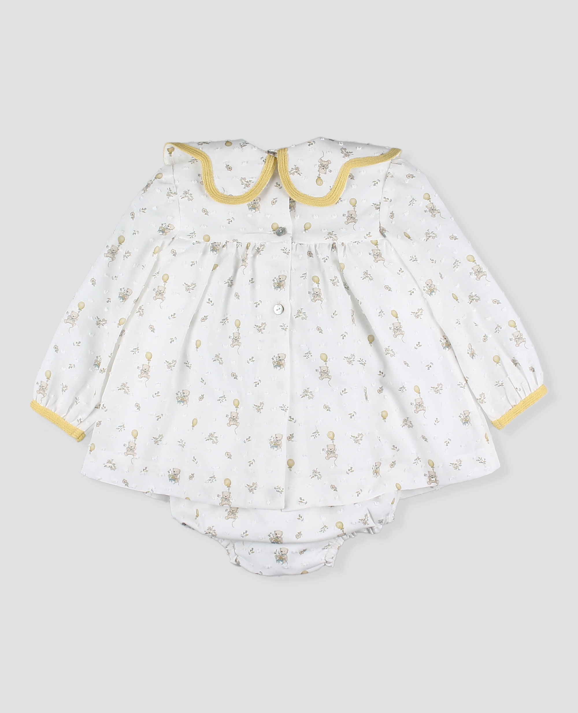 Vestido tela con braguita bebé niña en plumeti estampado de ositos - Foque - Crema Crema-3