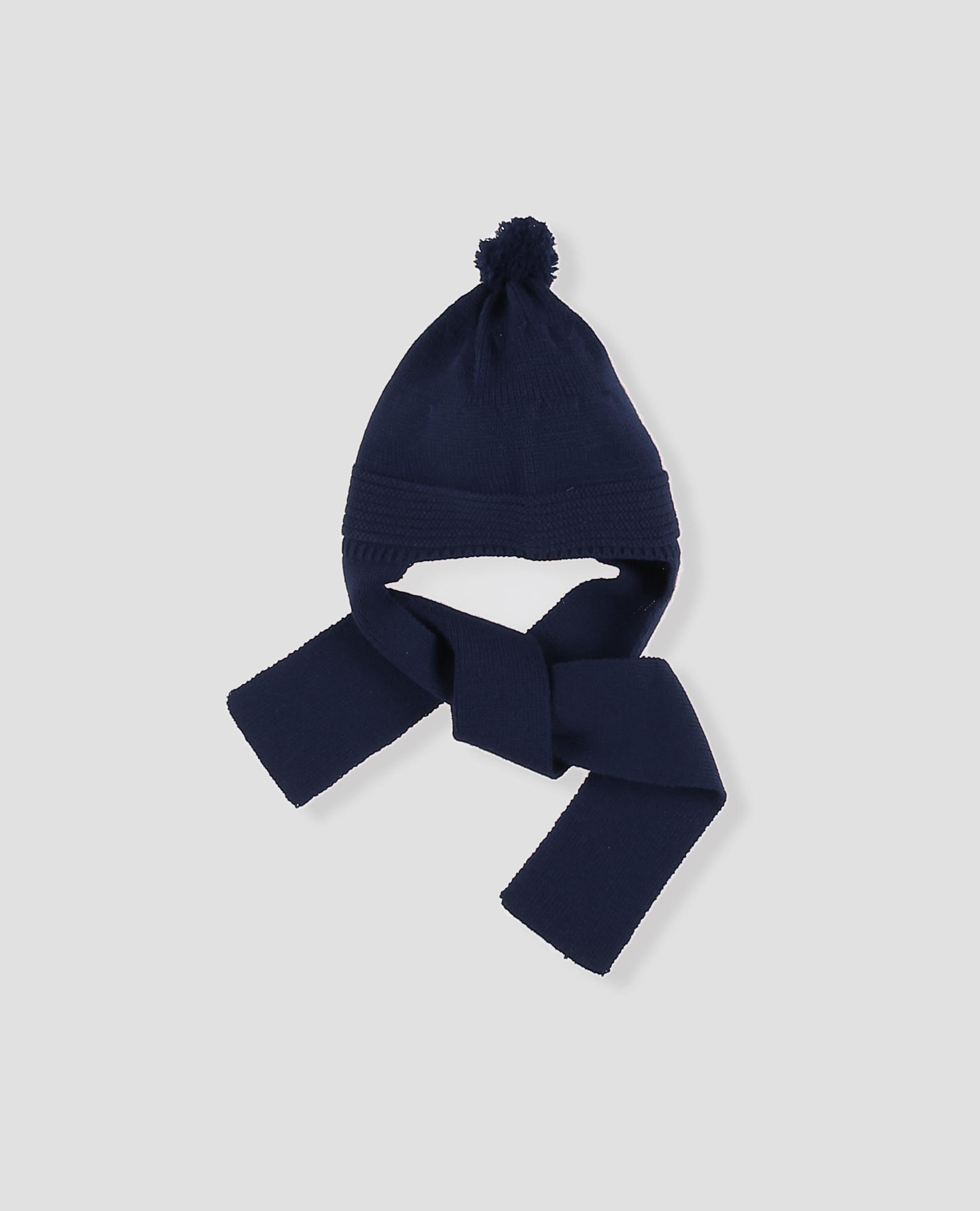 Gorro bufanda de punto con pompón para bebé niño - Foque - Azul marino Azul marino-3