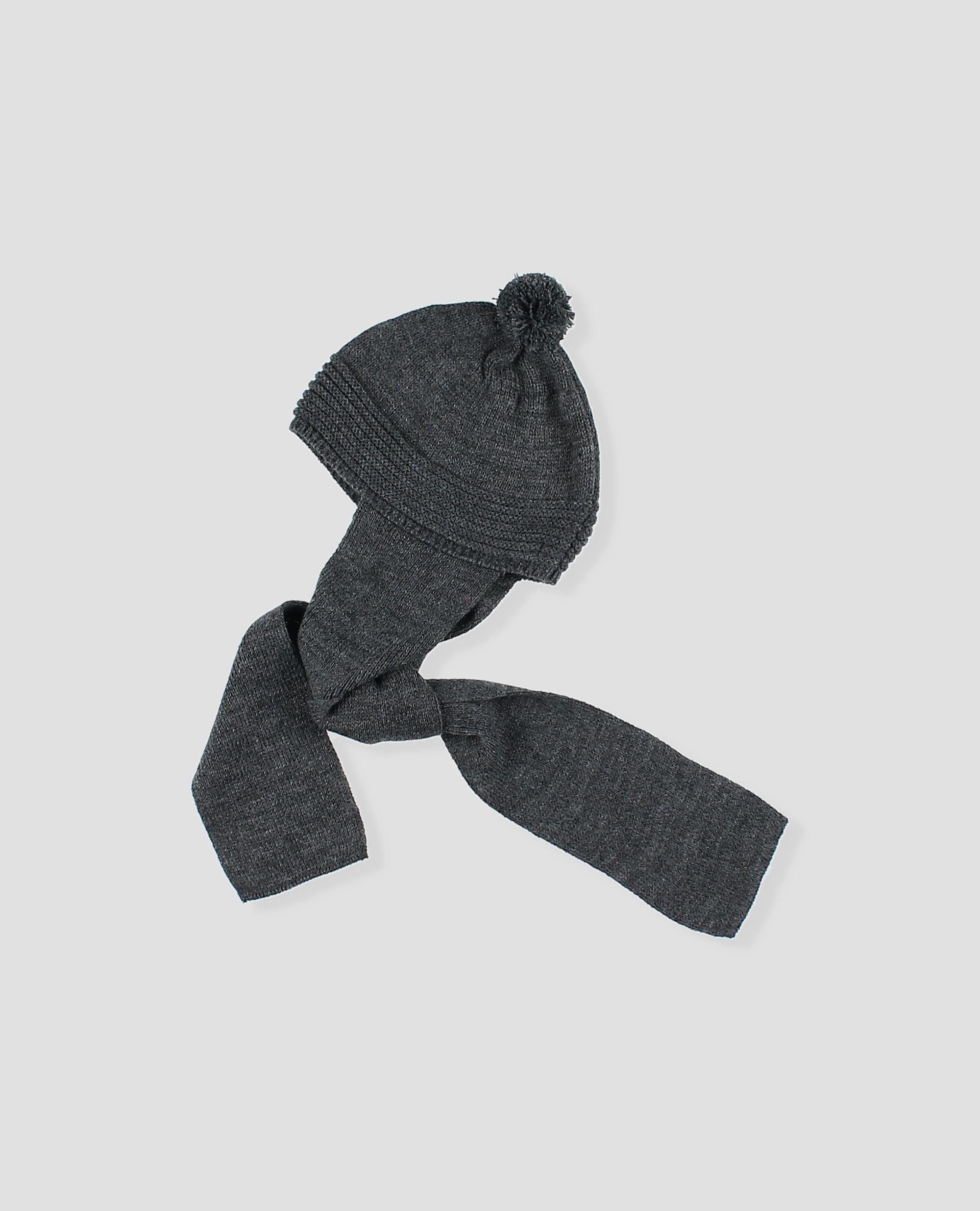 Gorro bufanda de punto con pompón para bebé niño - Foque - Gris oscuro Gris oscuro-1