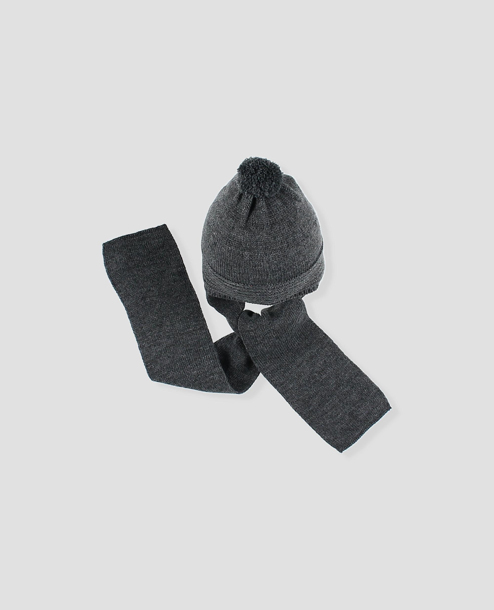 Gorro bufanda de punto con pompón para bebé niño - Foque - Gris oscuro Gris oscuro-3