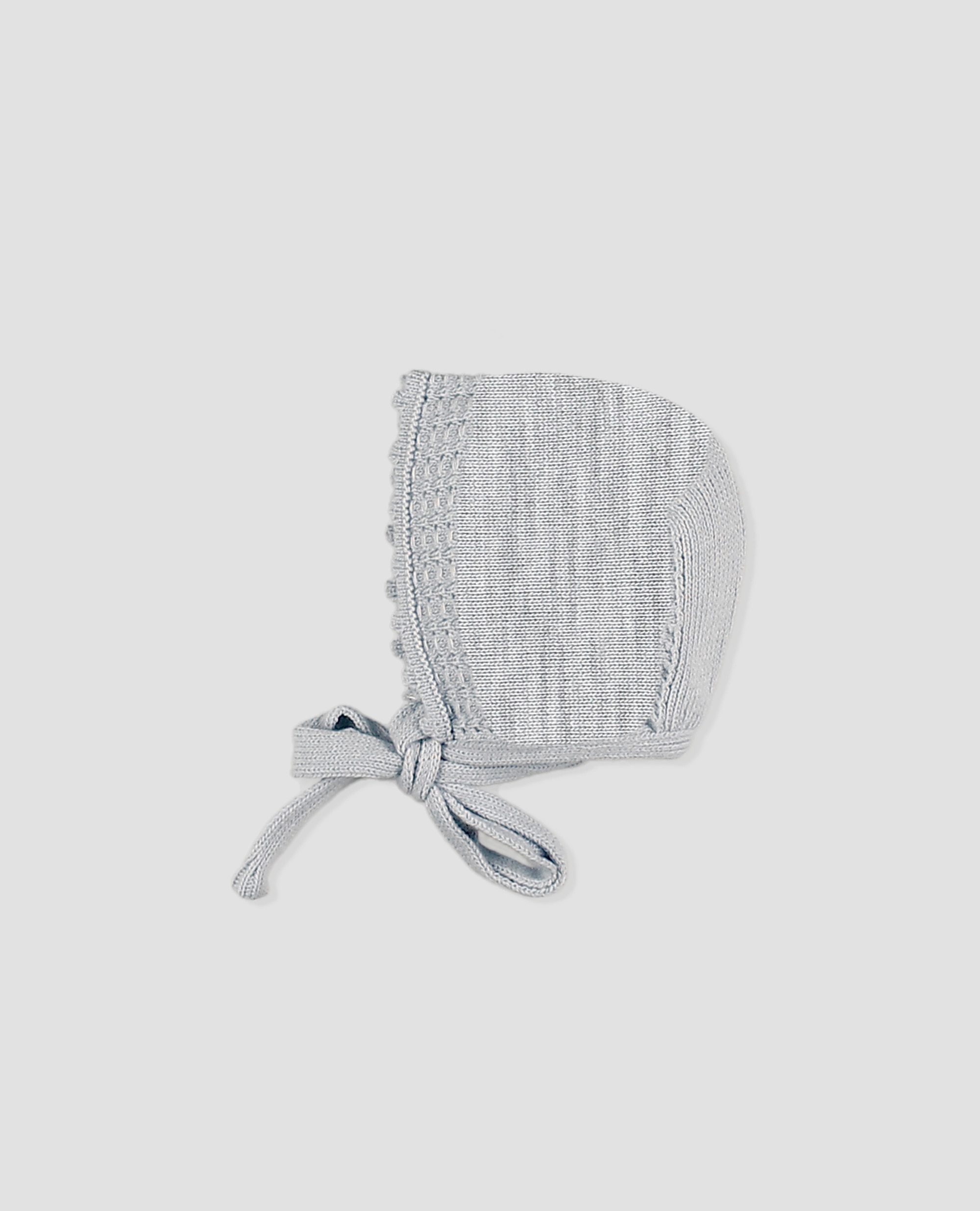 Imagen 0 de Capota de punto bobo de bebé niña con bodoques y lazada de punto Gris claro